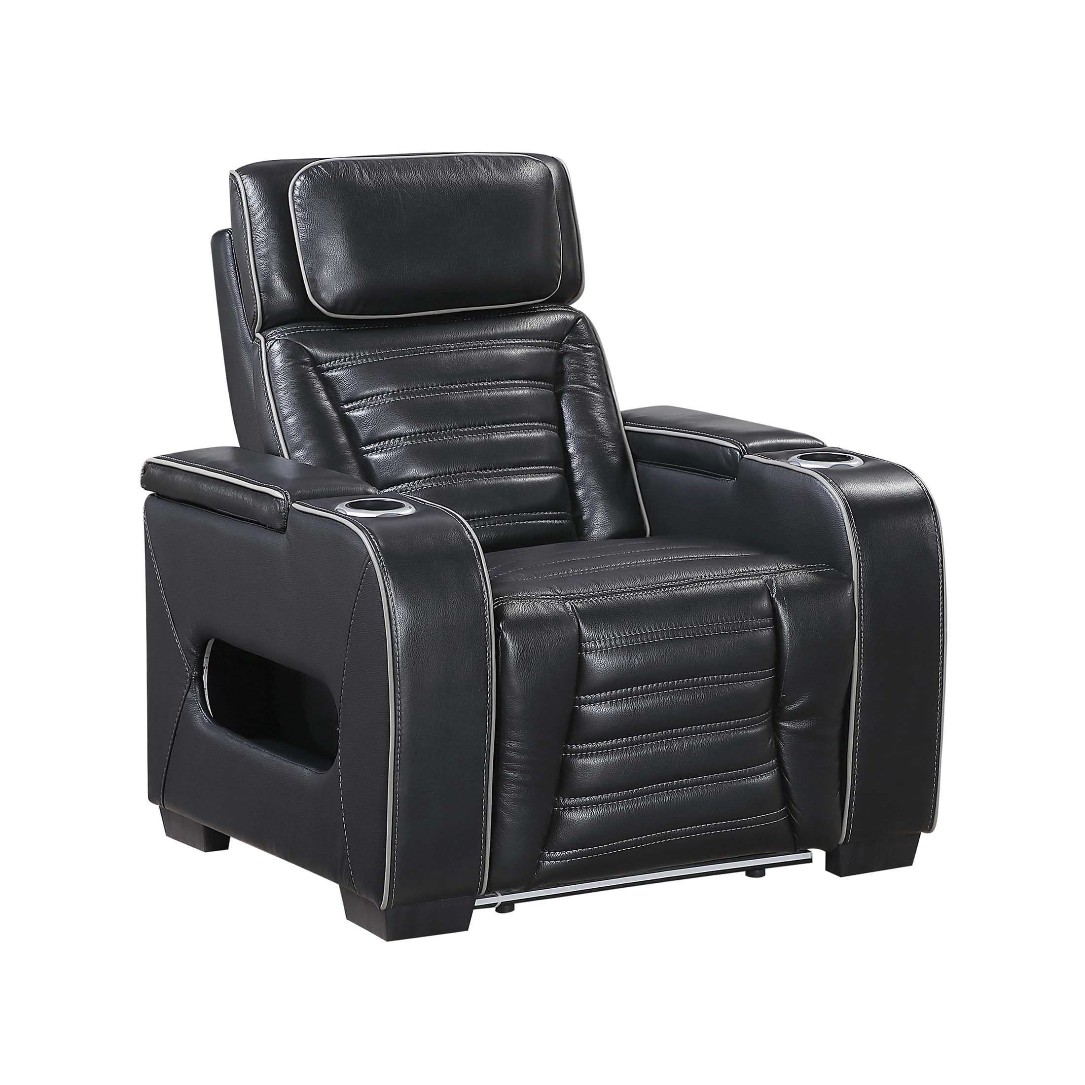 Lexicon Power Recliner Chair-with Heat/Massage/Headrest/Storage Arms/Cup Holders/LED Lights and Charging Ports, Top Grain Leather Match Wall Hugger Power Reclining Chair for Adults, Black - Image 13