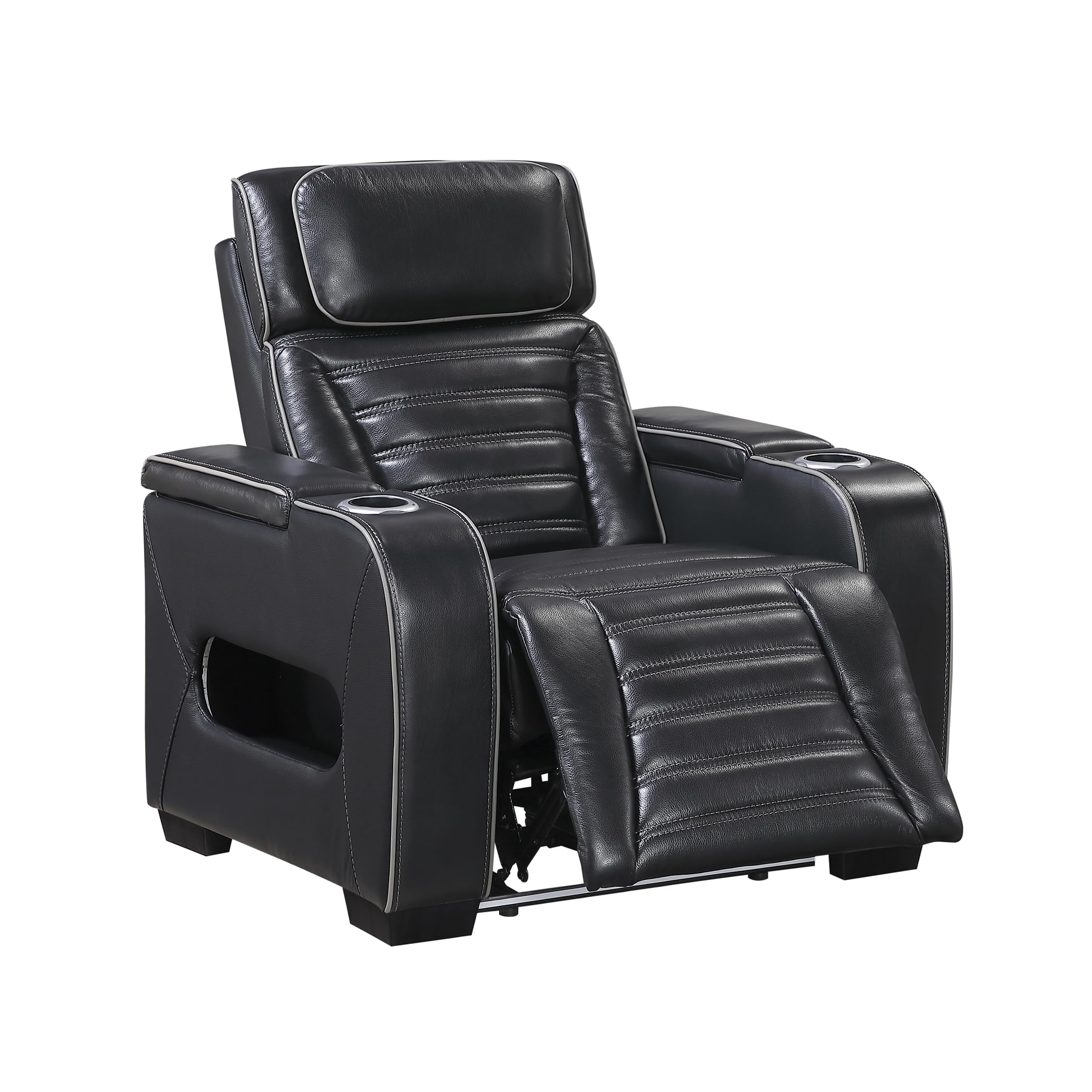 Lexicon Power Recliner Chair-with Heat/Massage/Headrest/Storage Arms/Cup Holders/LED Lights and Charging Ports, Top Grain Leather Match Wall Hugger Power Reclining Chair for Adults, Black - Image 14