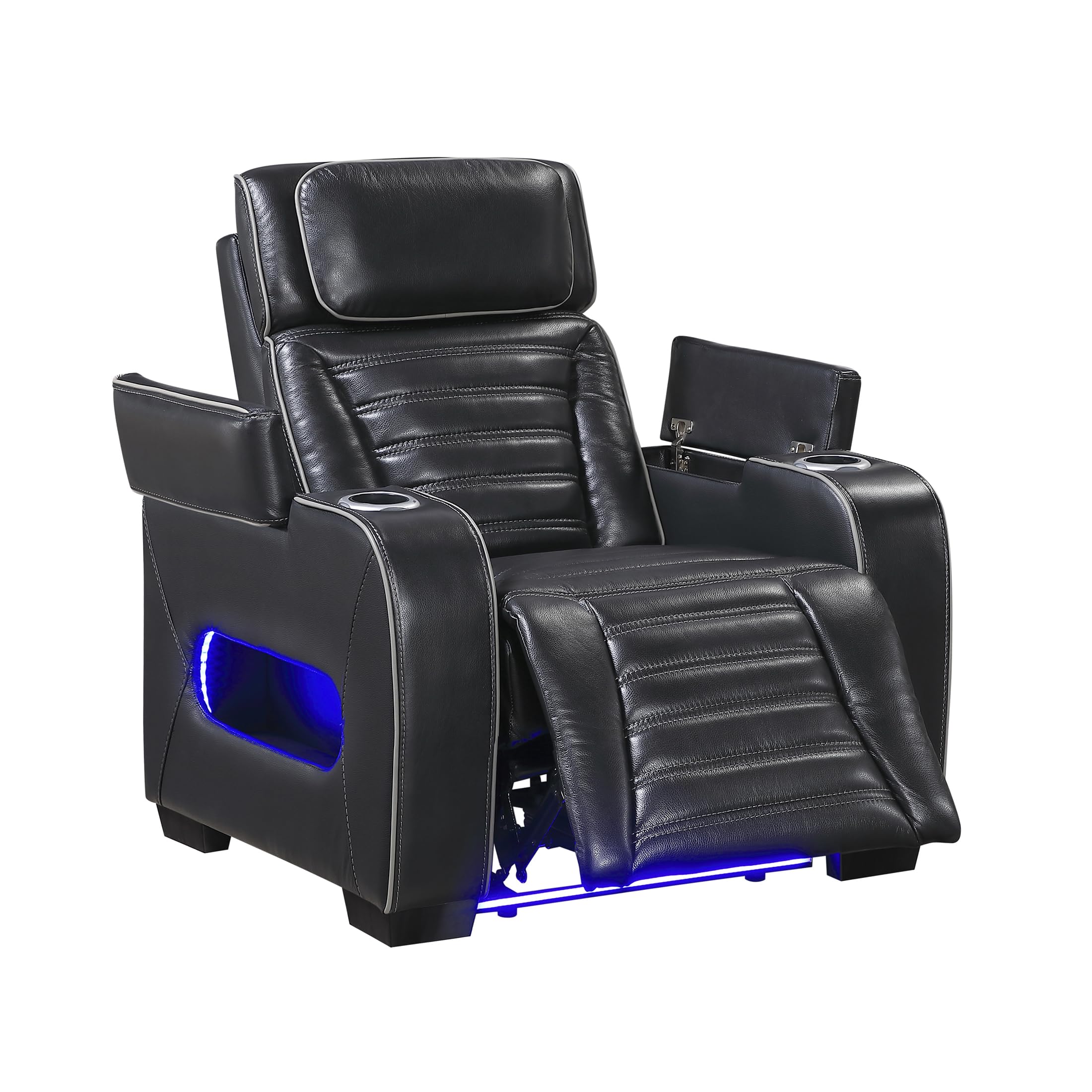 Lexicon Power Recliner Chair-with Heat/Massage/Headrest/Storage Arms/Cup Holders/LED Lights and Charging Ports, Top Grain Leather Match Wall Hugger Power Reclining Chair for Adults, Black - Image 15