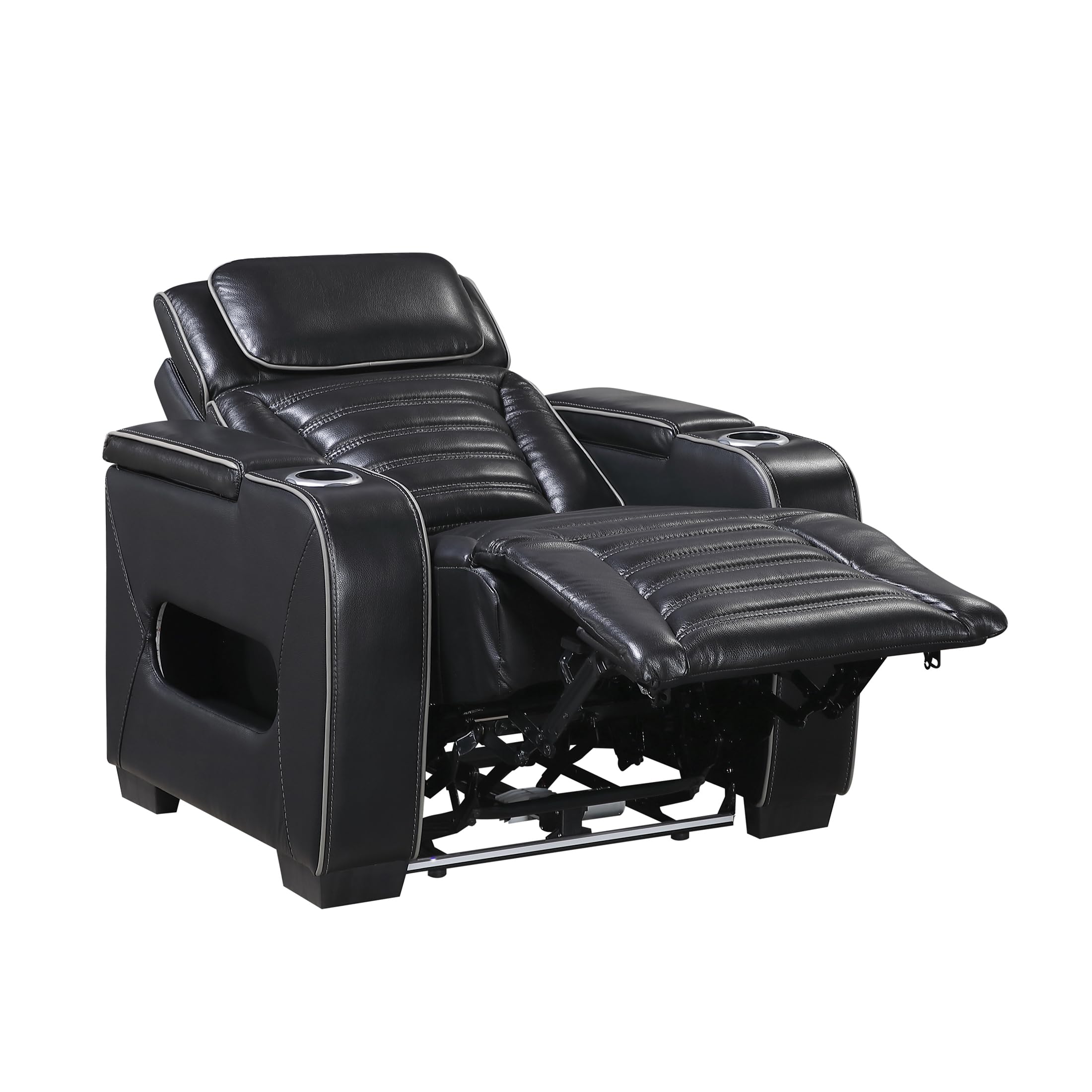 Lexicon Power Recliner Chair-with Heat/Massage/Headrest/Storage Arms/Cup Holders/LED Lights and Charging Ports, Top Grain Leather Match Wall Hugger Power Reclining Chair for Adults, Black - Image 16