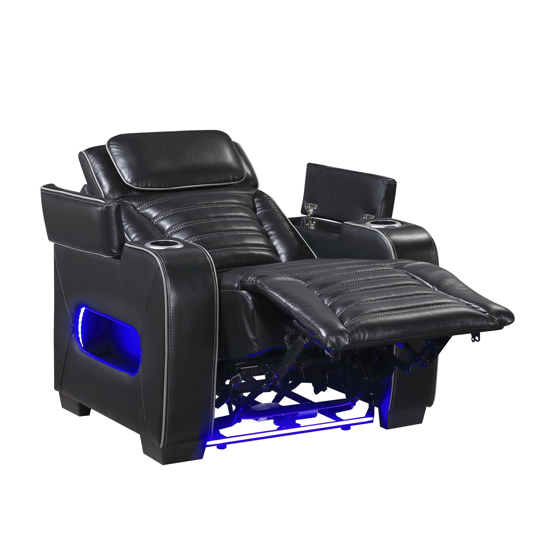 Lexicon Power Recliner Chair-with Heat/Massage/Headrest/Storage Arms/Cup Holders/LED Lights and Charging Ports, Top Grain Leather Match Wall Hugger Power Reclining Chair for Adults, Black - Image 17