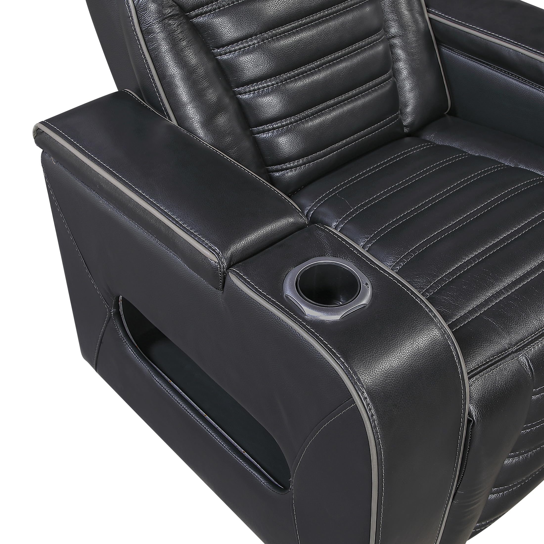 Lexicon Power Recliner Chair-with Heat/Massage/Headrest/Storage Arms/Cup Holders/LED Lights and Charging Ports, Top Grain Leather Match Wall Hugger Power Reclining Chair for Adults, Black - Image 23