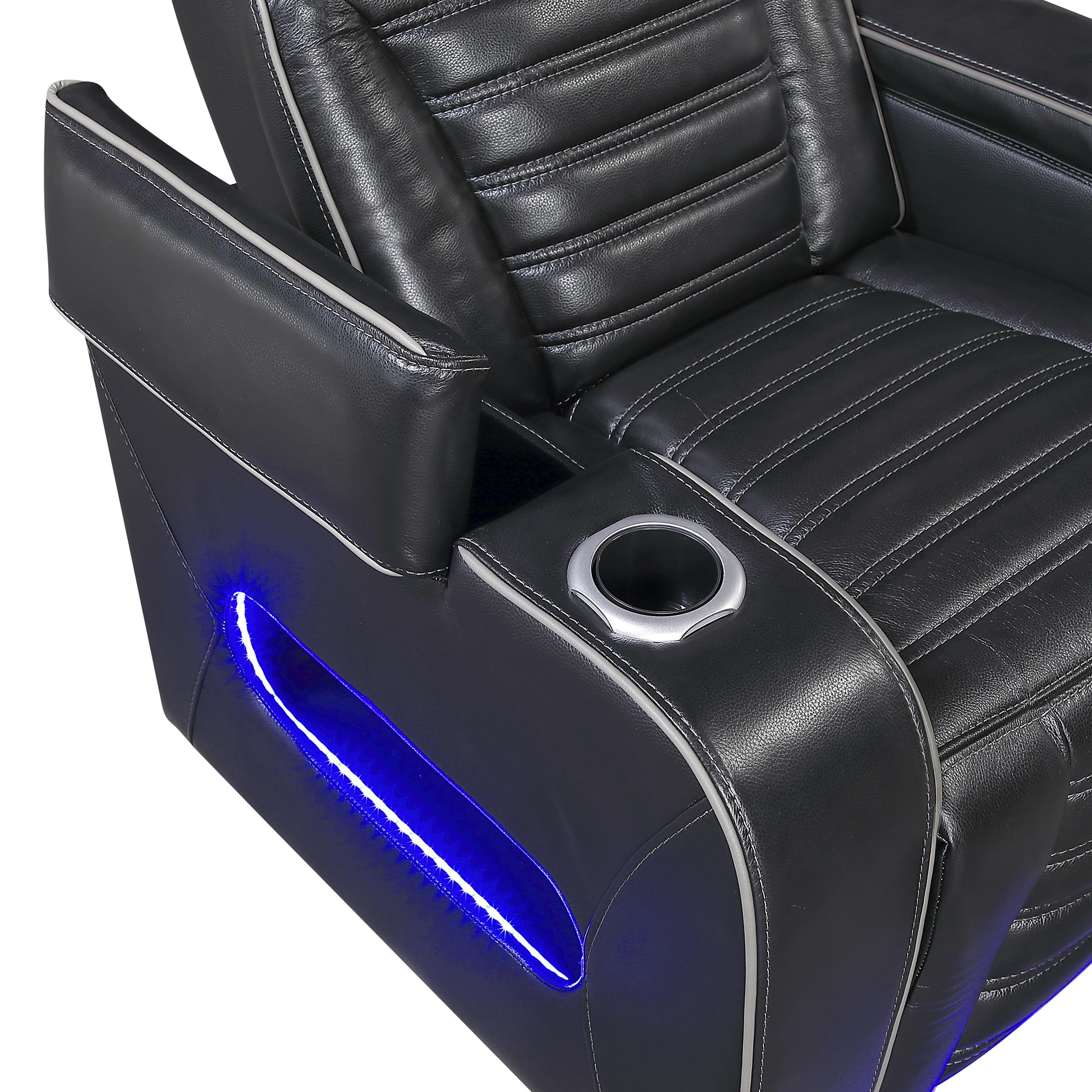 Lexicon Power Recliner Chair-with Heat/Massage/Headrest/Storage Arms/Cup Holders/LED Lights and Charging Ports, Top Grain Leather Match Wall Hugger Power Reclining Chair for Adults, Black - Image 24