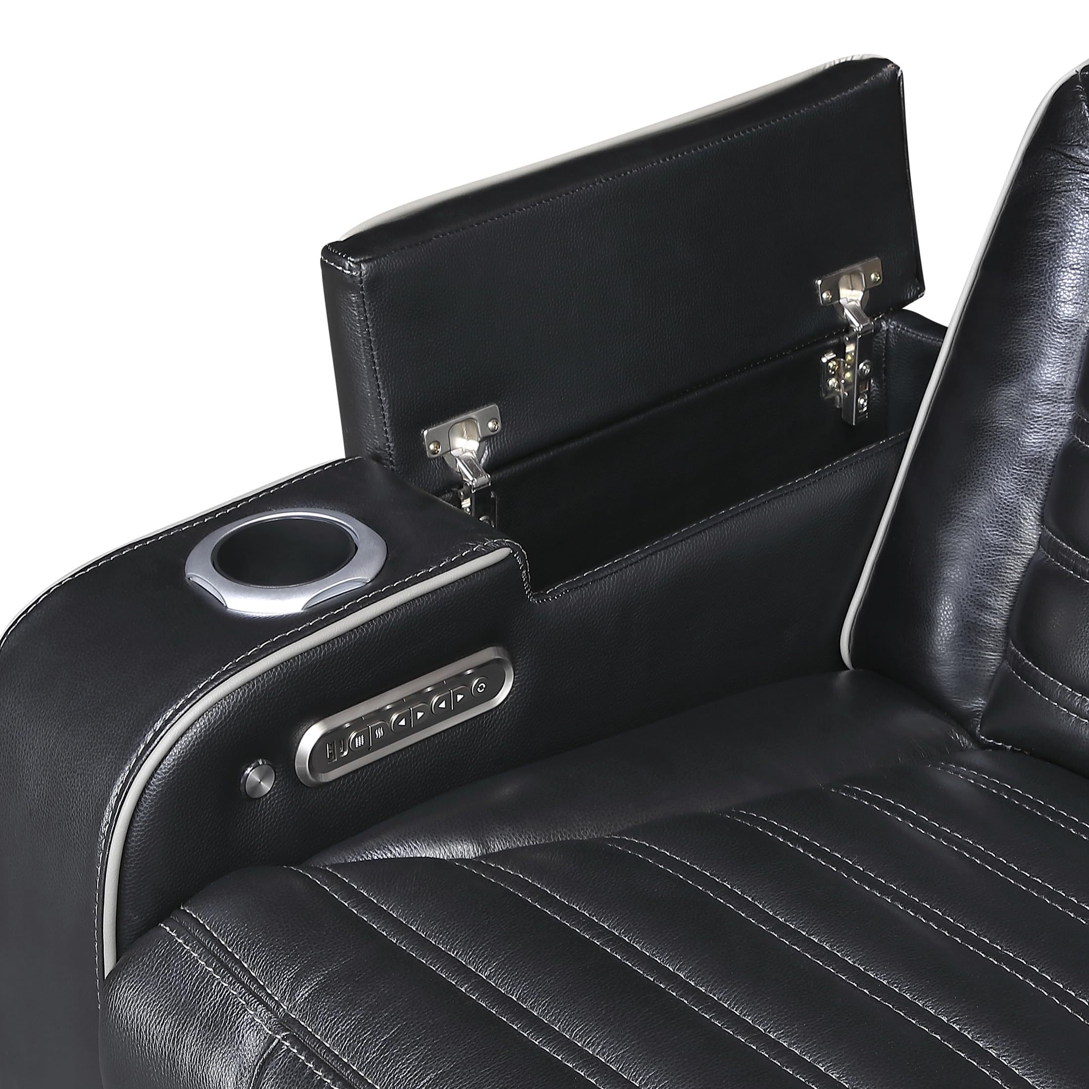 Lexicon Power Recliner Chair-with Heat/Massage/Headrest/Storage Arms/Cup Holders/LED Lights and Charging Ports, Top Grain Leather Match Wall Hugger Power Reclining Chair for Adults, Black - Image 25