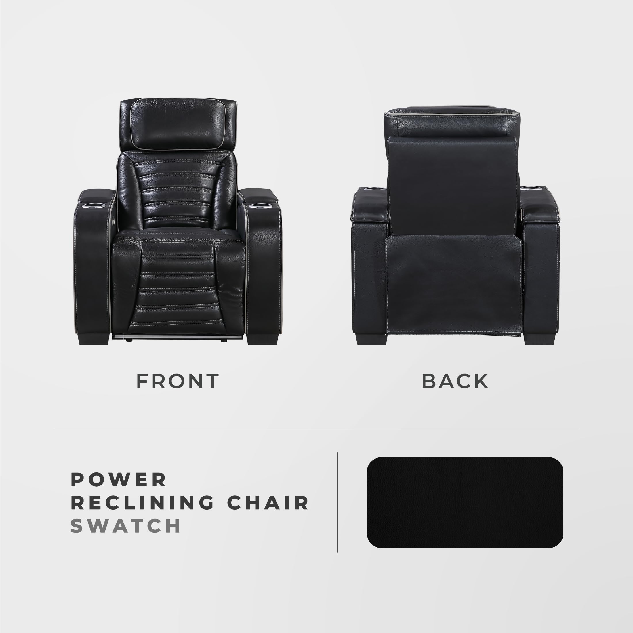 Lexicon Power Recliner Chair-with Heat/Massage/Headrest/Storage Arms/Cup Holders/LED Lights and Charging Ports, Top Grain Leather Match Wall Hugger Power Reclining Chair for Adults, Black - Image 6