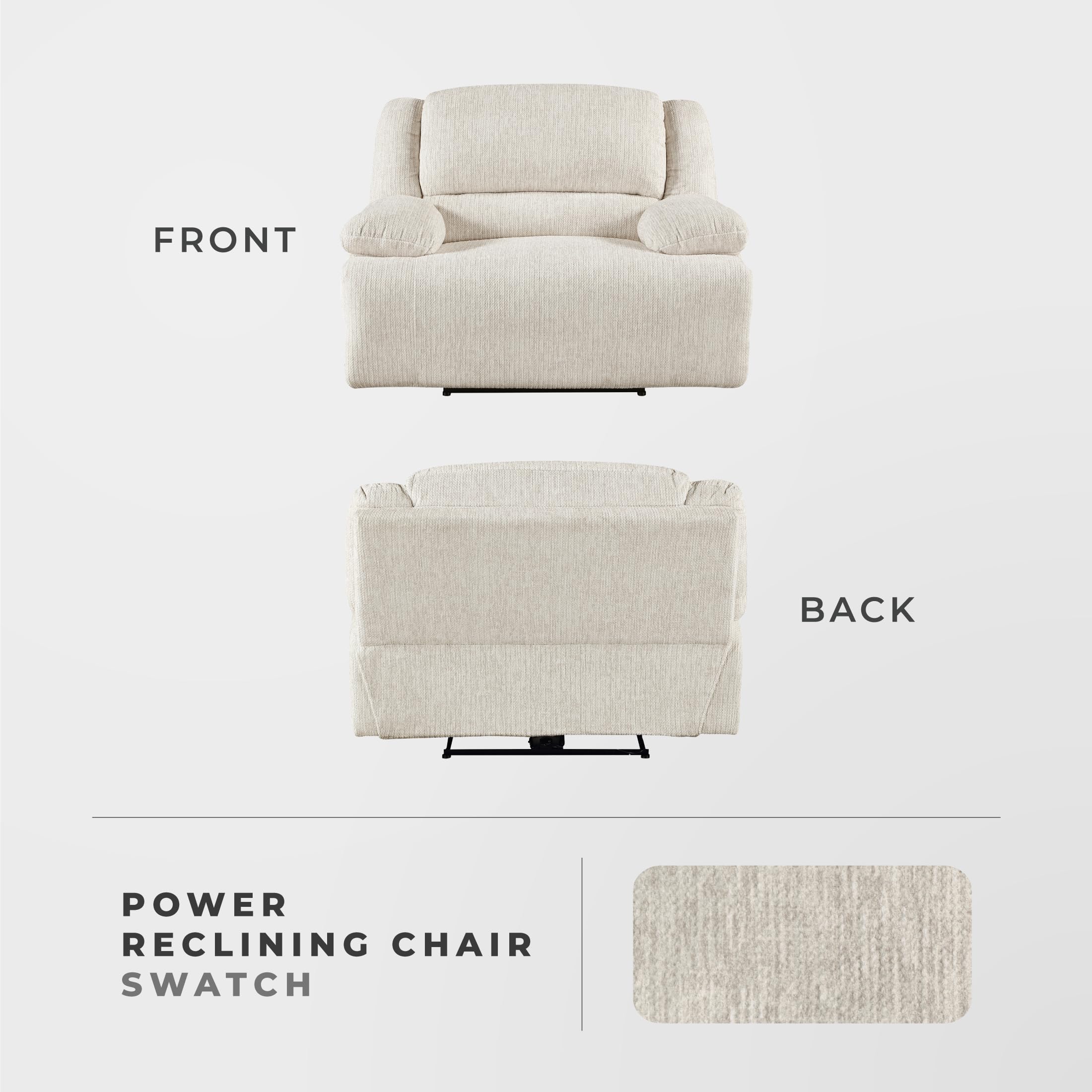 Lexicon Power Reclining Chair-Textured Microfiber Wall Hugger Recliner with Charging Ports, Pillow Top Arms, for Living Room/Theater Seating/Apartment, Easy Assembly, Vanilla Beige - Image 5