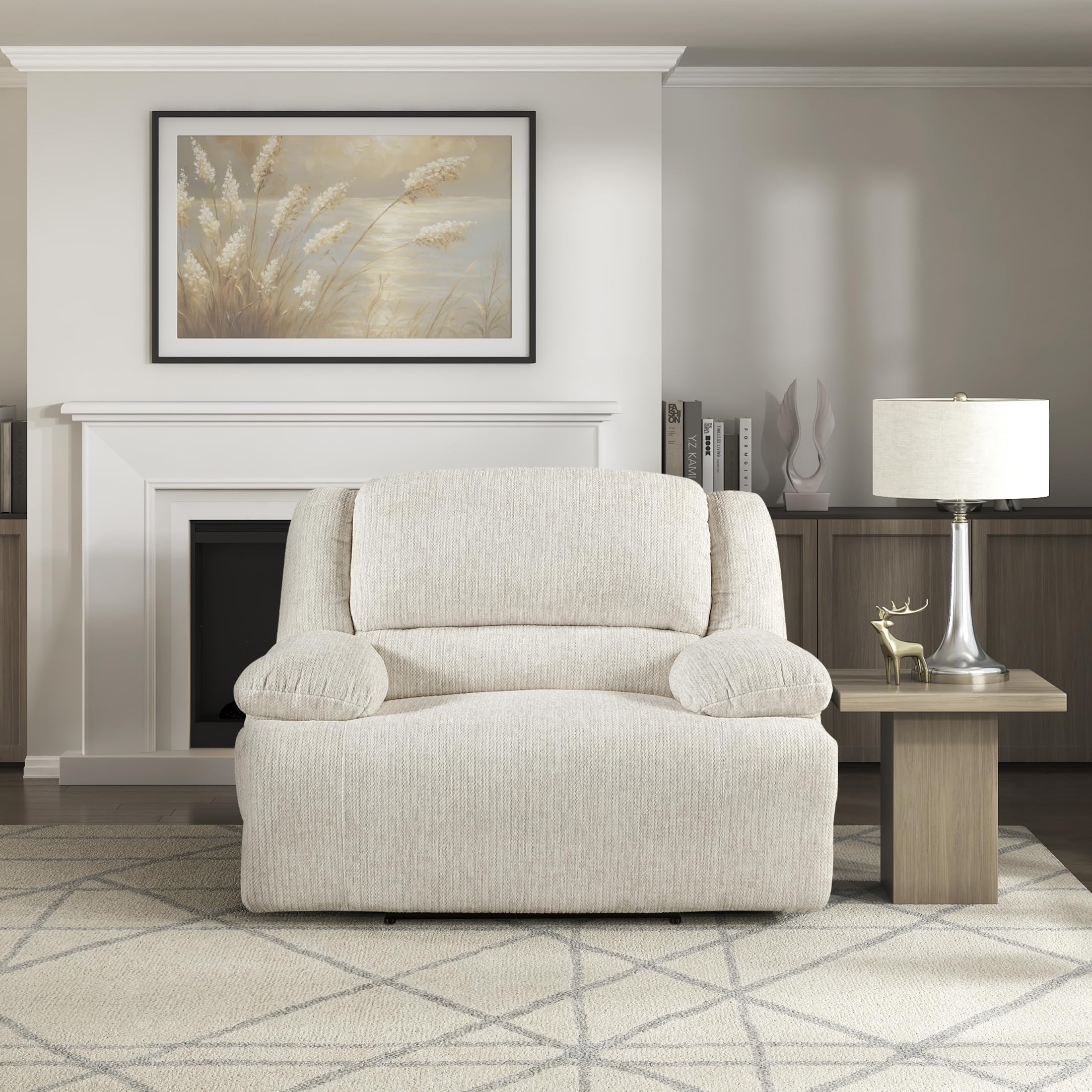 Lexicon Power Reclining Chair-Textured Microfiber Wall Hugger Recliner with Charging Ports, Pillow Top Arms, for Living Room/Theater Seating/Apartment, Easy Assembly, Vanilla Beige - Image 6