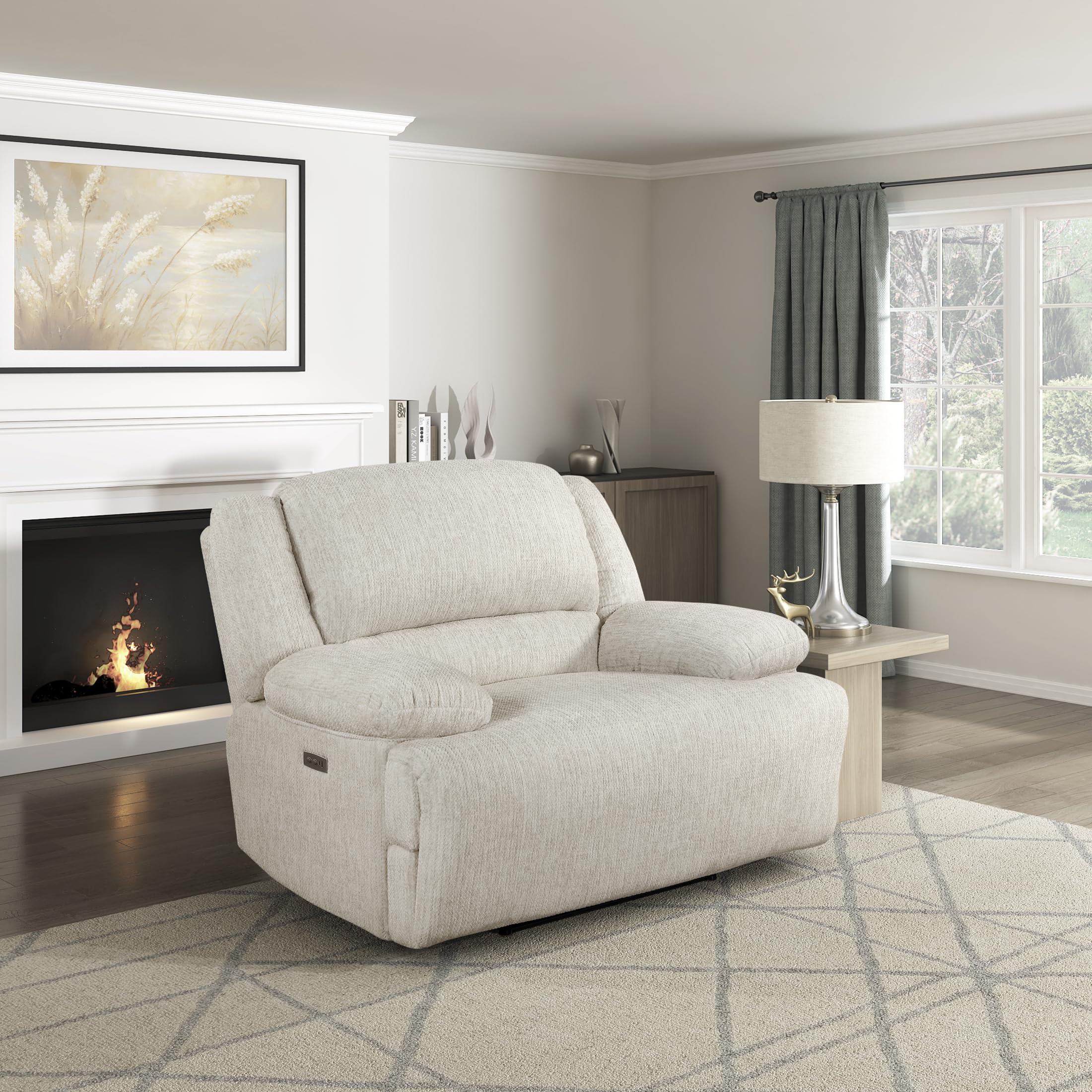 Lexicon Power Reclining Chair-Textured Microfiber Wall Hugger Recliner with Charging Ports, Pillow Top Arms, for Living Room/Theater Seating/Apartment, Easy Assembly, Vanilla Beige - Image 7