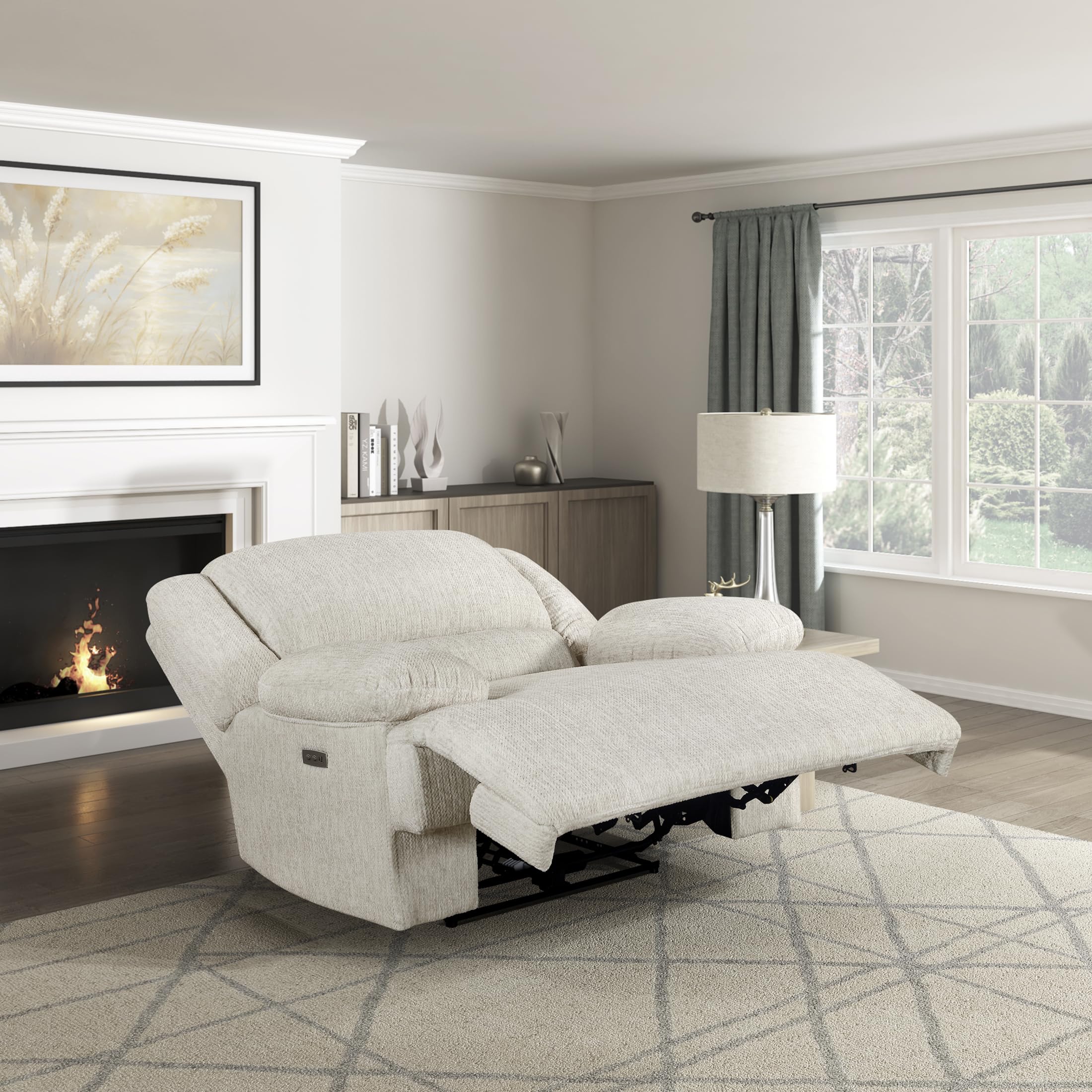 Lexicon Power Reclining Chair-Textured Microfiber Wall Hugger Recliner with Charging Ports, Pillow Top Arms, for Living Room/Theater Seating/Apartment, Easy Assembly, Vanilla Beige - Image 8