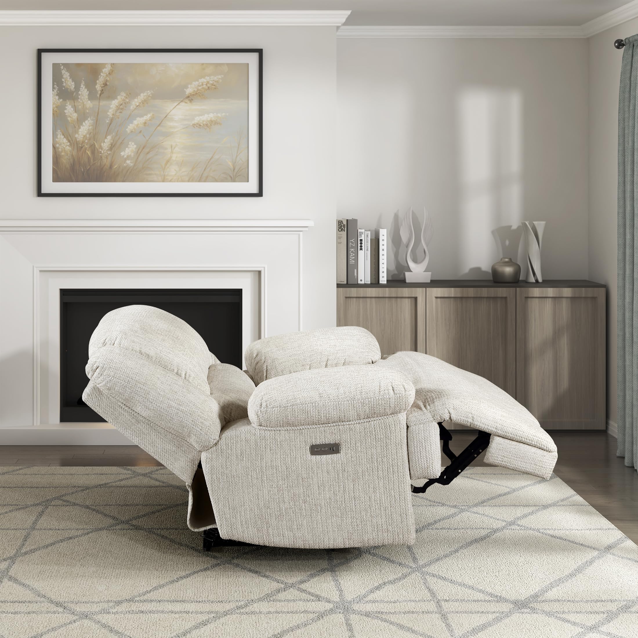 Lexicon Power Reclining Chair-Textured Microfiber Wall Hugger Recliner with Charging Ports, Pillow Top Arms, for Living Room/Theater Seating/Apartment, Easy Assembly, Vanilla Beige - Image 9