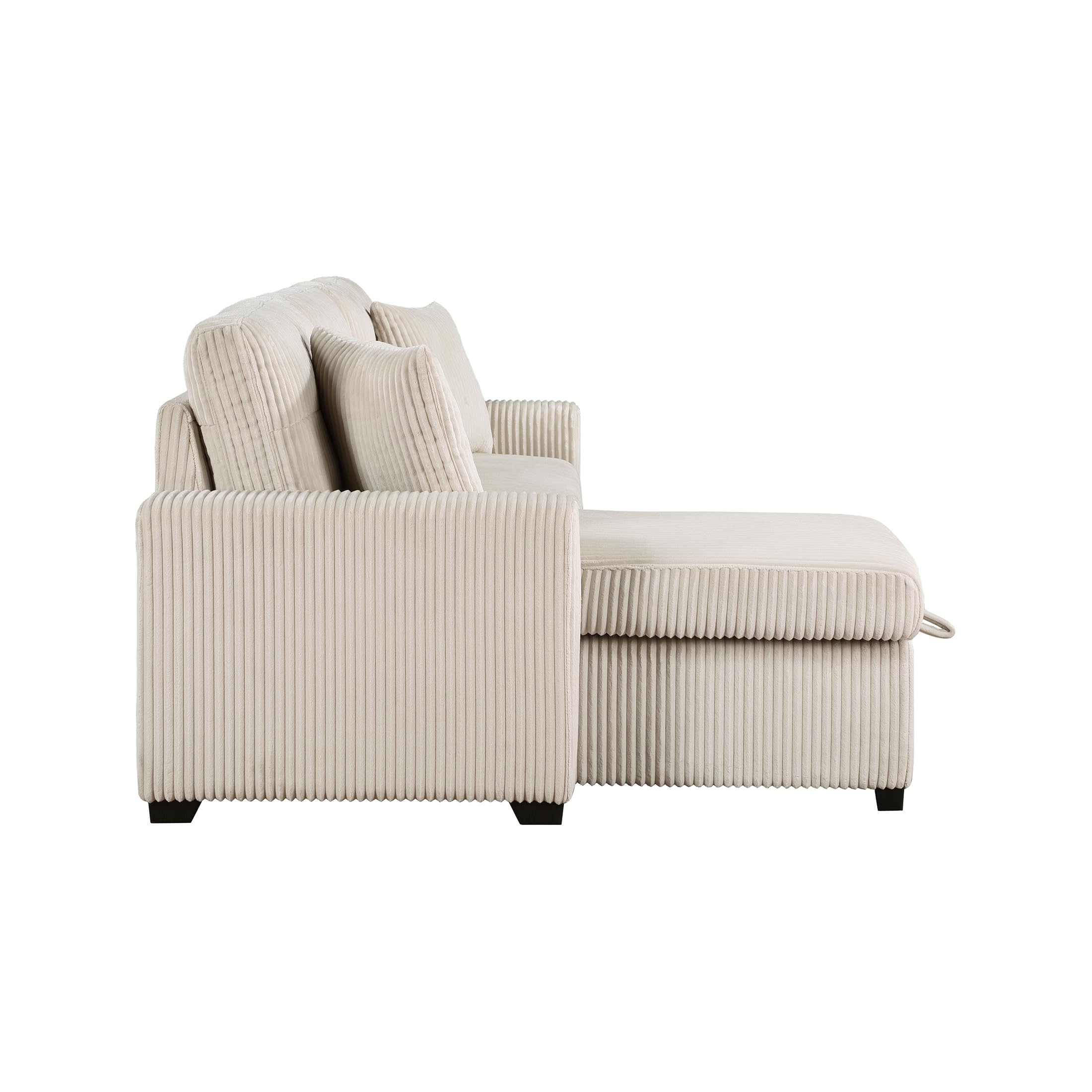 Lexicon Reversible Sectional Couches for Living Room, Corduroy Couch, Convertible L Shaped Sleeper Sectional Sofa with Storage Chaise, Pull Out Sofa Bed, 83.5 inch Sleeper Sofa, Beige - Image 11