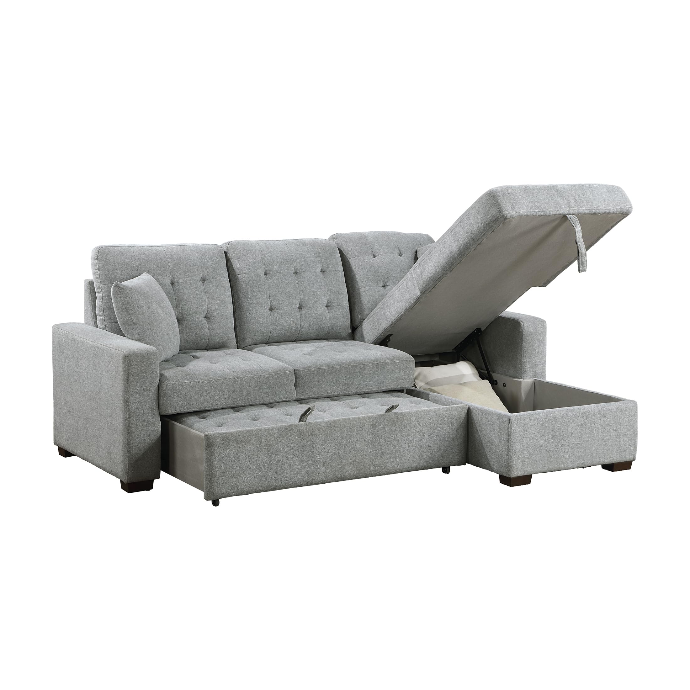 Lexicon Sectional Couches for Living Room, 83.5 inch Sleeper Sofa, L Shape Sectional Couch with Right Storage Chaise and Pull Out Sofa Bed, Grey - Image 6