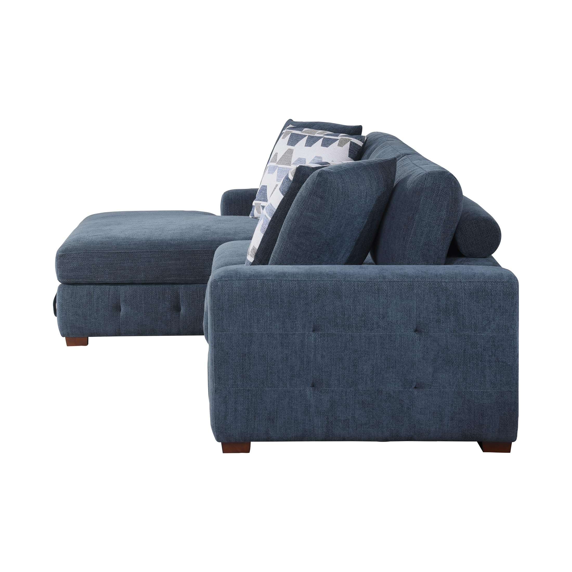 Lexicon Sectional Couches for Living Room, Chenille Fabric Sleeper Sofa, L Shape Sectional Couch with Left Storage Chaise and Pull Out Sofa Bed, 3 Seater with Ottoman, Blue - Image 10
