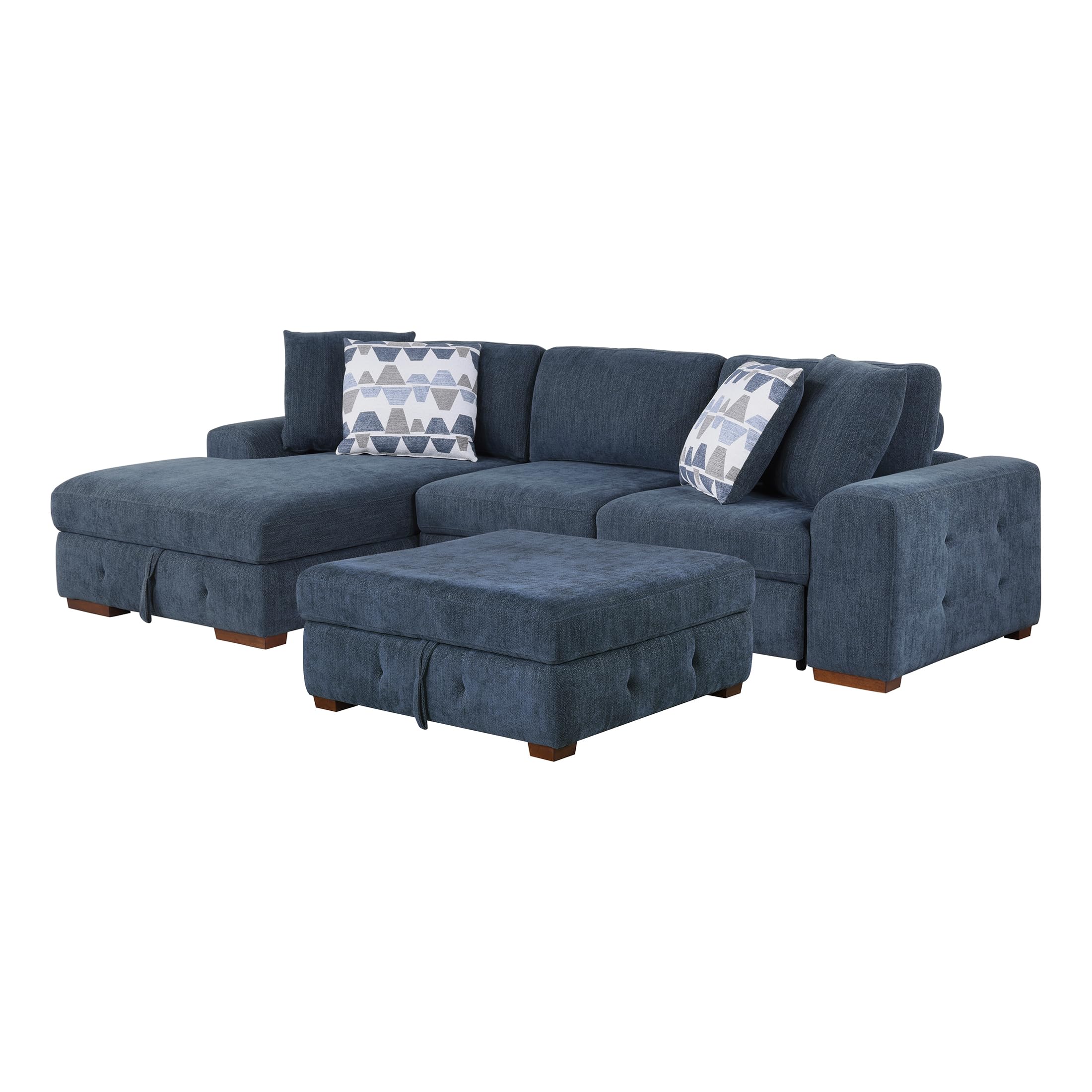Lexicon Sectional Couches for Living Room, Chenille Fabric Sleeper Sofa, L Shape Sectional Couch with Left Storage Chaise and Pull Out Sofa Bed, 3 Seater with Ottoman, Blue - Image 3