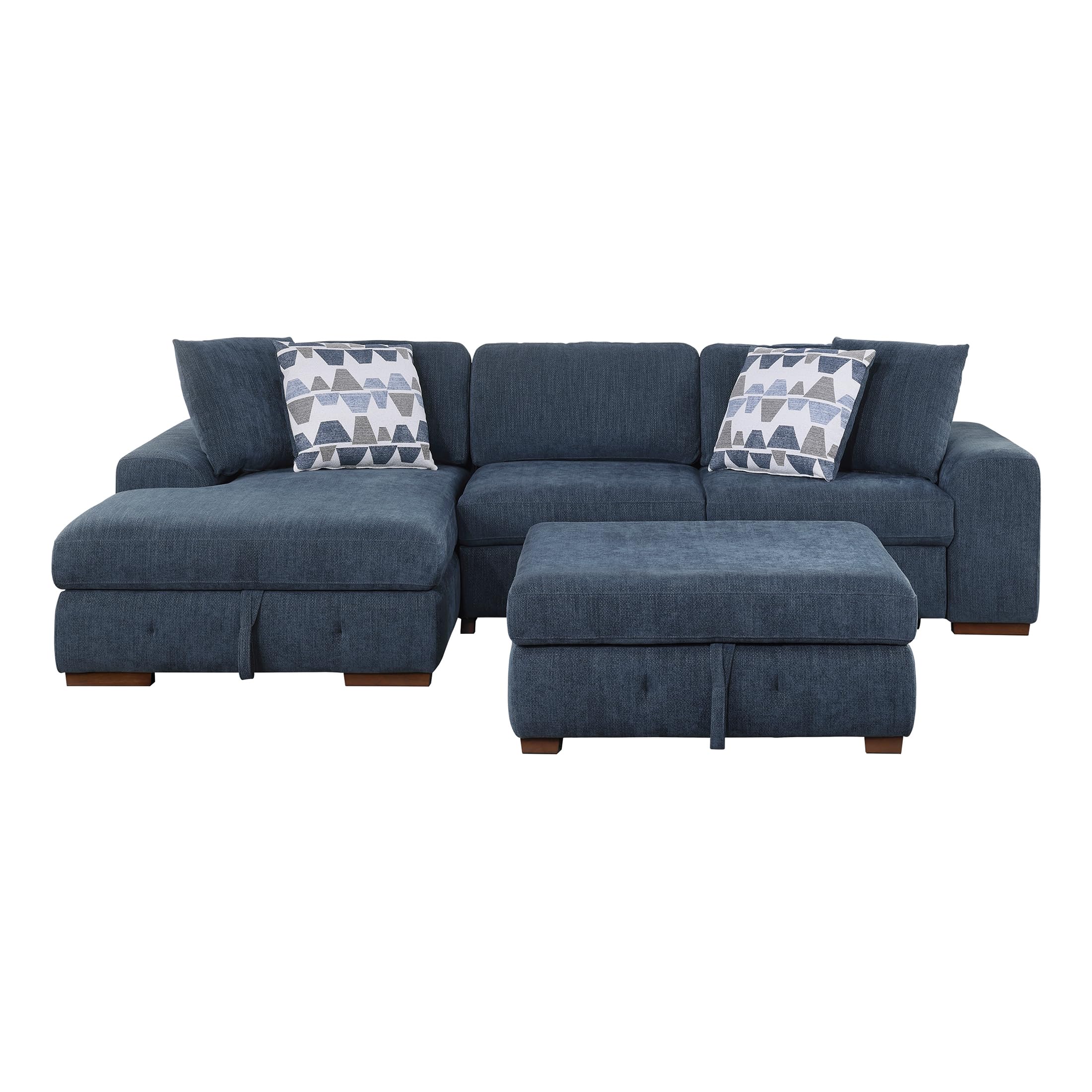 Lexicon Sectional Couches for Living Room, Chenille Fabric Sleeper Sofa, L Shape Sectional Couch with Left Storage Chaise and Pull Out Sofa Bed, 3 Seater with Ottoman, Blue - Image 4