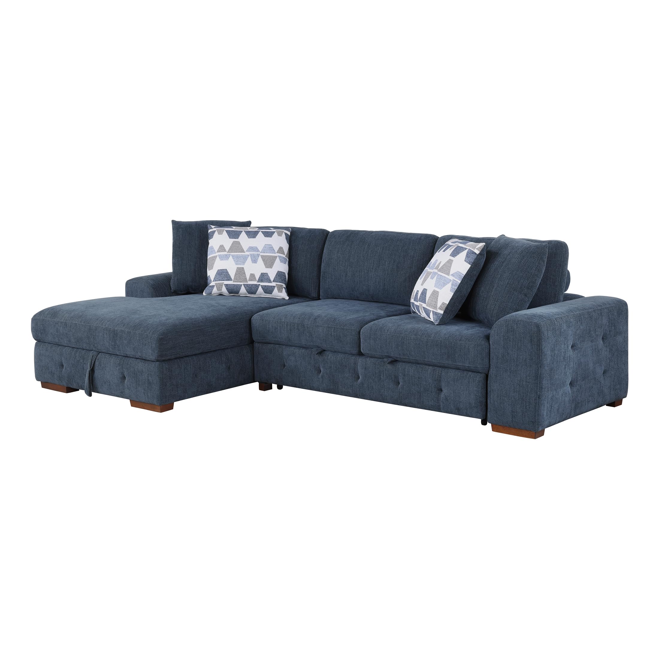Lexicon Sectional Couches for Living Room, Chenille Fabric Sleeper Sofa, L Shape Sectional Couch with Left Storage Chaise and Pull Out Sofa Bed, 3 Seater with Ottoman, Blue - Image 5