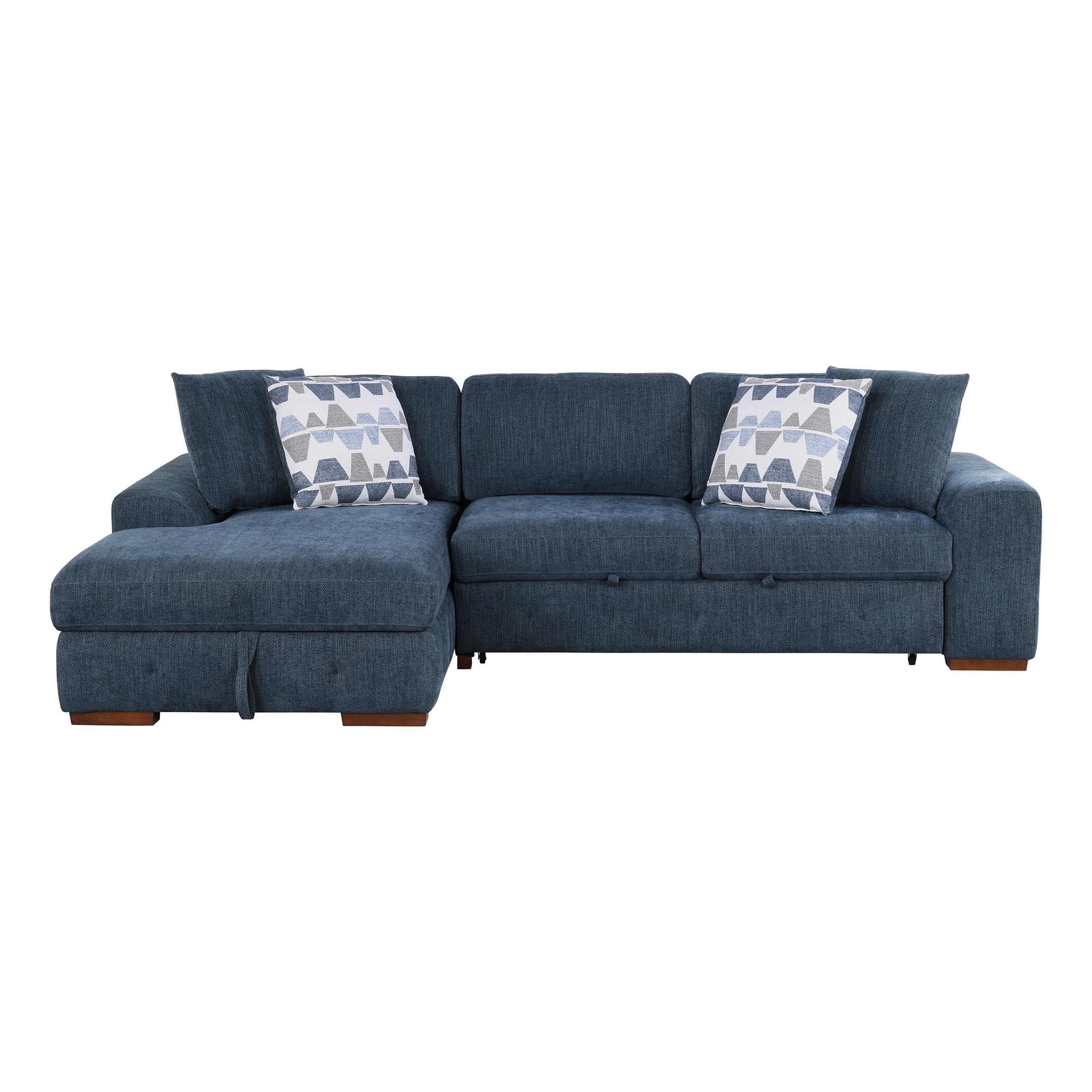 Lexicon Sectional Couches for Living Room, Chenille Fabric Sleeper Sofa, L Shape Sectional Couch with Left Storage Chaise and Pull Out Sofa Bed, 3 Seater with Ottoman, Blue - Image 6