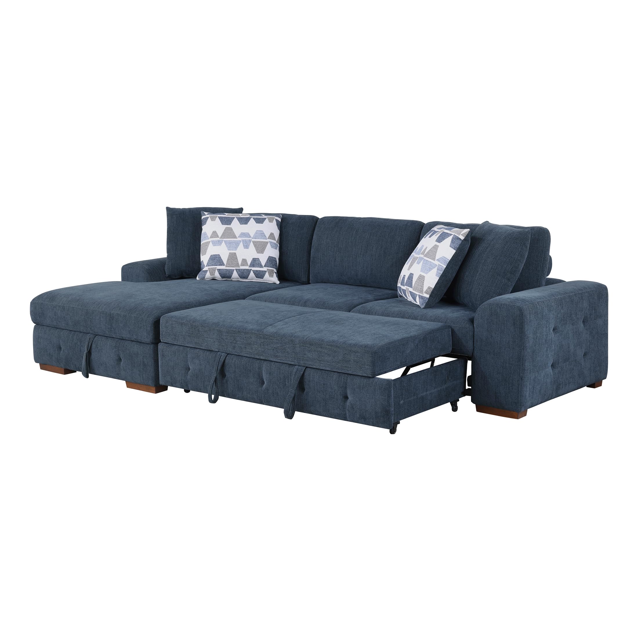 Lexicon Sectional Couches for Living Room, Chenille Fabric Sleeper Sofa, L Shape Sectional Couch with Left Storage Chaise and Pull Out Sofa Bed, 3 Seater with Ottoman, Blue - Image 9