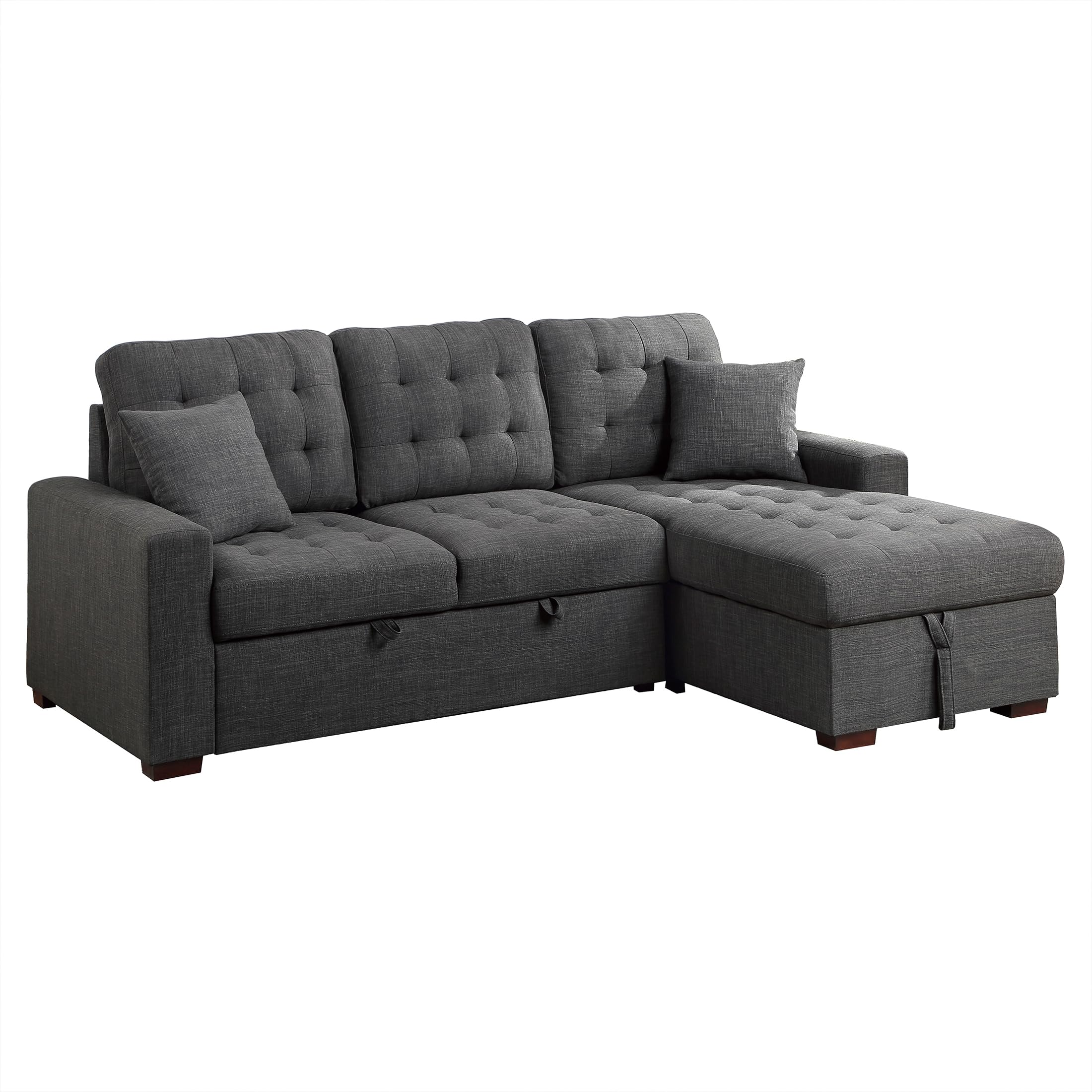 Lexicon Sectional Couches for Living Room, L Shaped Couch with Right Storage Chaise and Pull Out Sofa Bed, Sleeper Sofa, Sectional Sleeper Sofa Bed, Textured Fabric Chaise Lounge Sofa, Dark Gray - Image 3