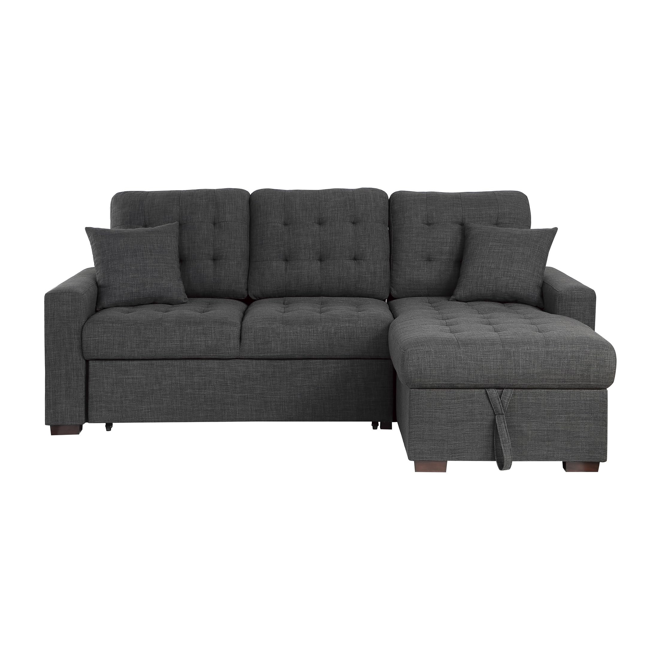 Lexicon Sectional Couches for Living Room, L Shaped Couch with Right Storage Chaise and Pull Out Sofa Bed, Sleeper Sofa, Sectional Sleeper Sofa Bed, Textured Fabric Chaise Lounge Sofa, Dark Gray - Image 4