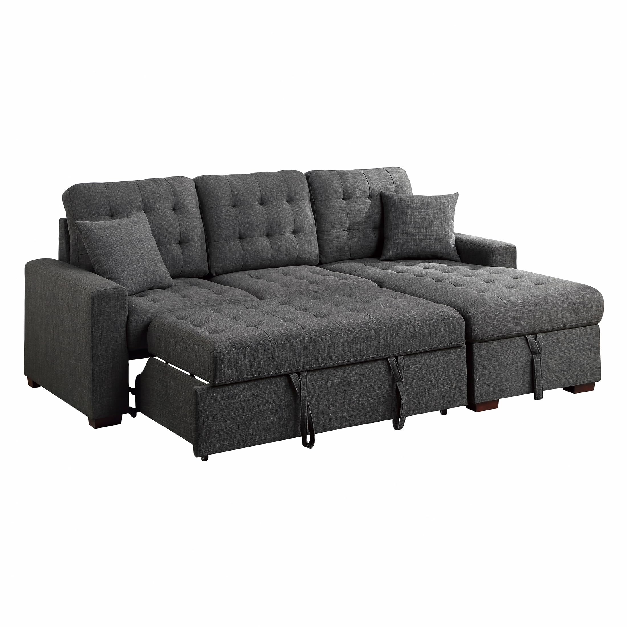 Lexicon Sectional Couches for Living Room, L Shaped Couch with Right Storage Chaise and Pull Out Sofa Bed, Sleeper Sofa, Sectional Sleeper Sofa Bed, Textured Fabric Chaise Lounge Sofa, Dark Gray - Image 5