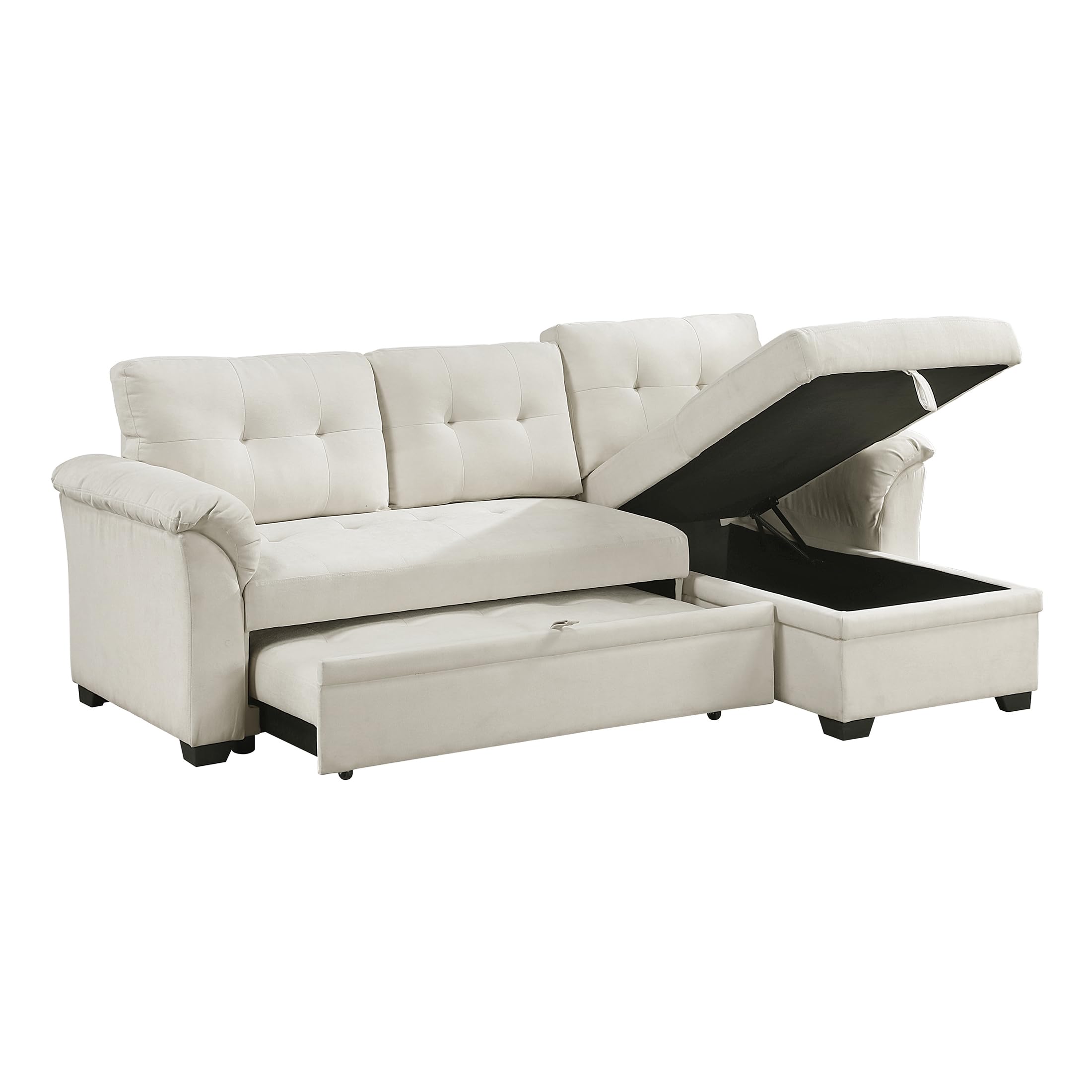 Lexicon Sectional Sleeper Sofa with Reversible Storage Chaise, Pull-Out Bed, Drop-Down Cup Holders, 3-Seater Tufted L-Shaped Sofa Bed, Comfy Fabric Pull Out Couch for Living Room/Apartment, Beige - Image 11