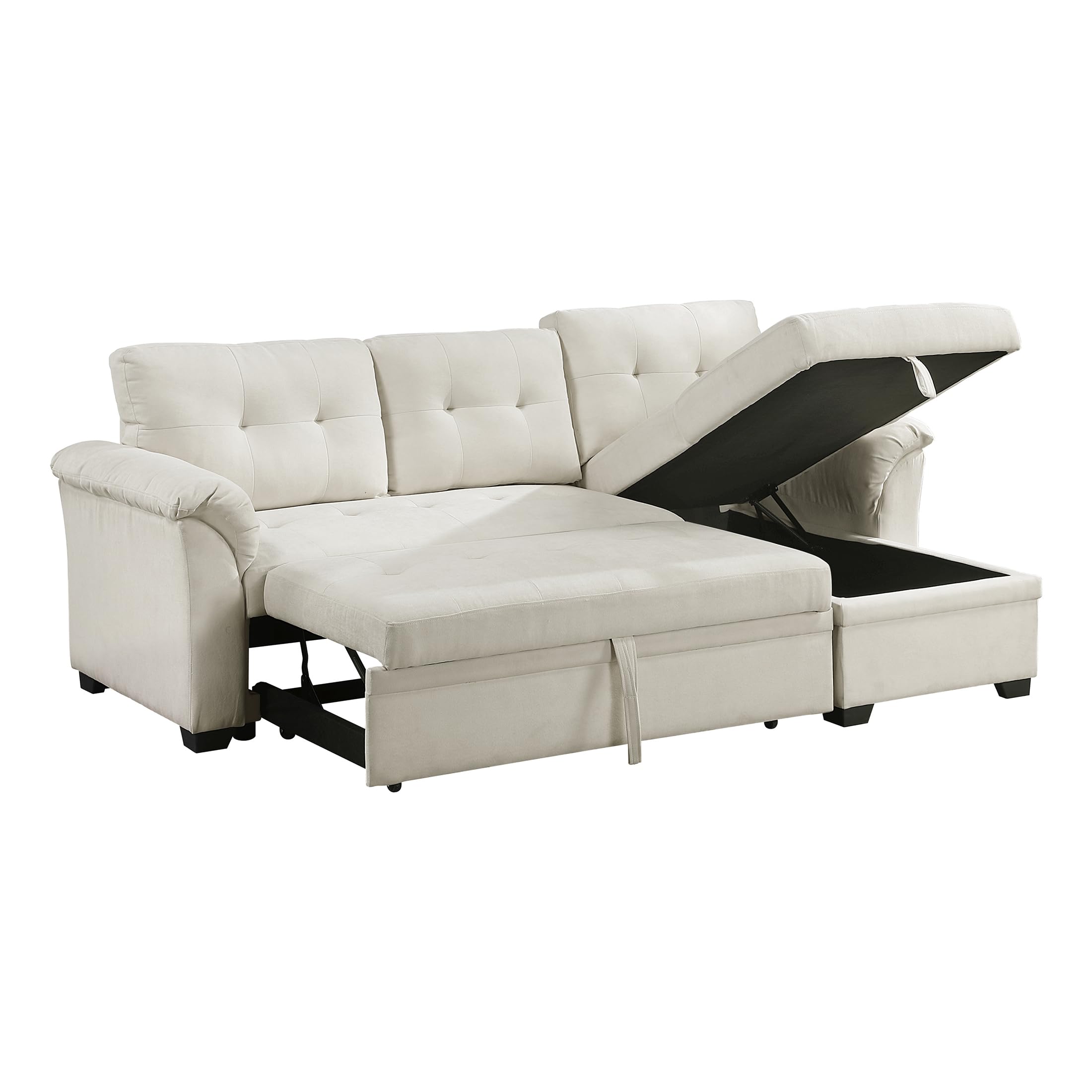 Lexicon Sectional Sleeper Sofa with Reversible Storage Chaise, Pull-Out Bed, Drop-Down Cup Holders, 3-Seater Tufted L-Shaped Sofa Bed, Comfy Fabric Pull Out Couch for Living Room/Apartment, Beige - Image 12