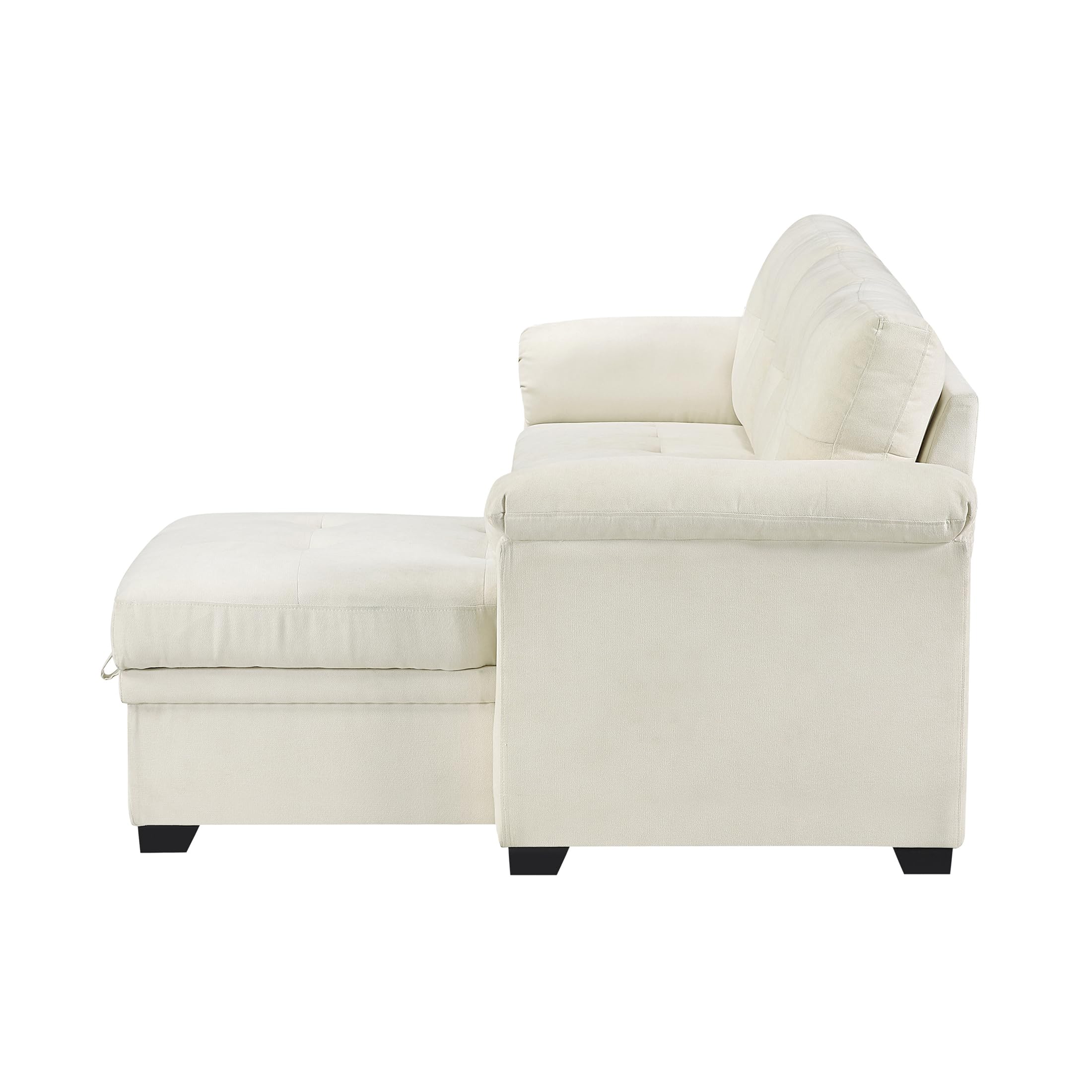 Lexicon Sectional Sleeper Sofa with Reversible Storage Chaise, Pull-Out Bed, Drop-Down Cup Holders, 3-Seater Tufted L-Shaped Sofa Bed, Comfy Fabric Pull Out Couch for Living Room/Apartment, Beige - Image 15