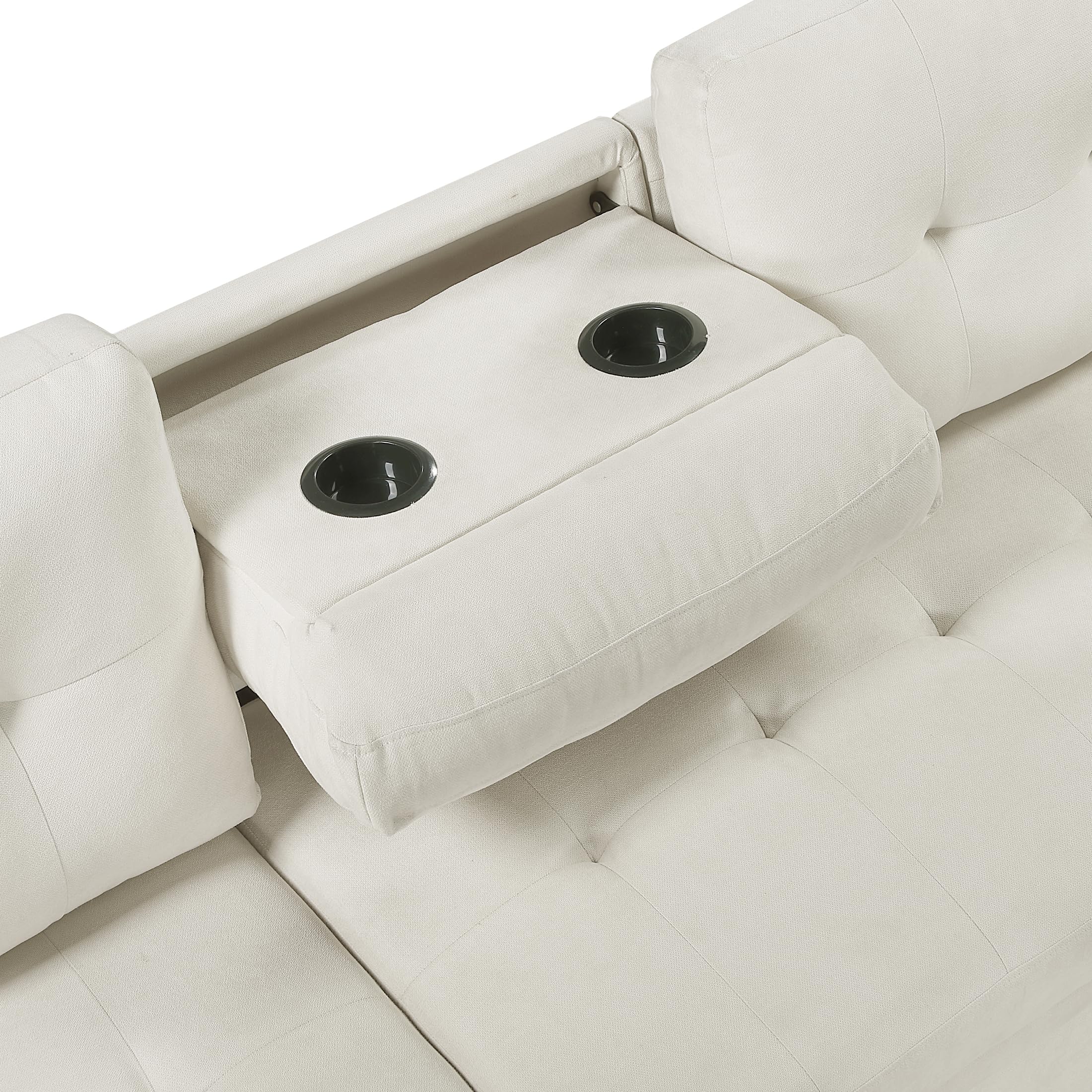 Lexicon Sectional Sleeper Sofa with Reversible Storage Chaise, Pull-Out Bed, Drop-Down Cup Holders, 3-Seater Tufted L-Shaped Sofa Bed, Comfy Fabric Pull Out Couch for Living Room/Apartment, Beige - Image 17