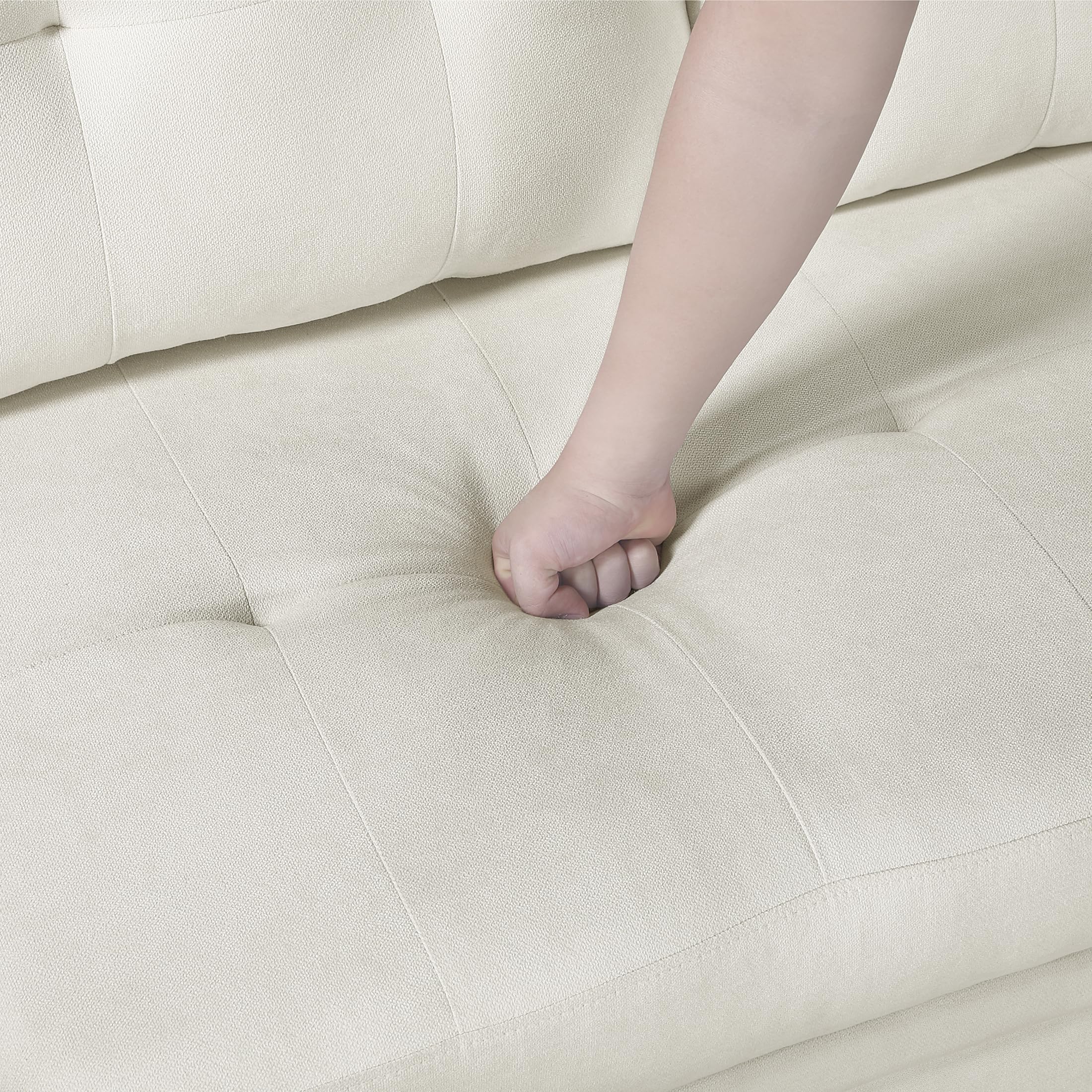 Lexicon Sectional Sleeper Sofa with Reversible Storage Chaise, Pull-Out Bed, Drop-Down Cup Holders, 3-Seater Tufted L-Shaped Sofa Bed, Comfy Fabric Pull Out Couch for Living Room/Apartment, Beige - Image 20