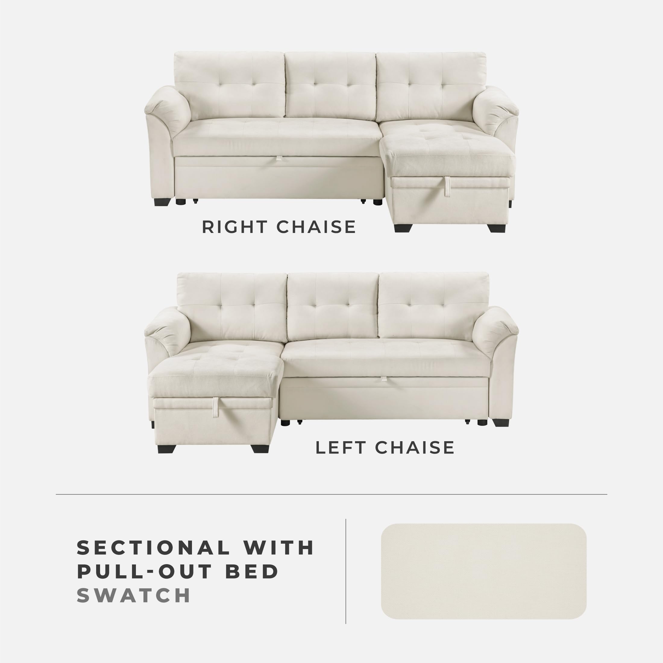 Lexicon Sectional Sleeper Sofa with Reversible Storage Chaise, Pull-Out Bed, Drop-Down Cup Holders, 3-Seater Tufted L-Shaped Sofa Bed, Comfy Fabric Pull Out Couch for Living Room/Apartment, Beige - Image 5