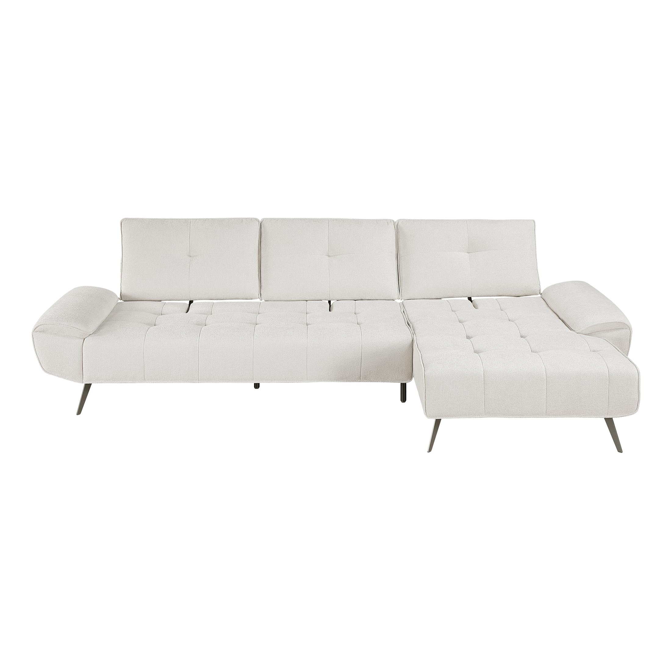 Lexicon Sectional Sofa Bed, Chenille L Shaped Sofa with Right Chaise with Adjustable Backrests for Dual Seat Depth, Tufted Cushion, Metal Legs, Sectional Couch for Living Room/Apartment, Beige - Image 12