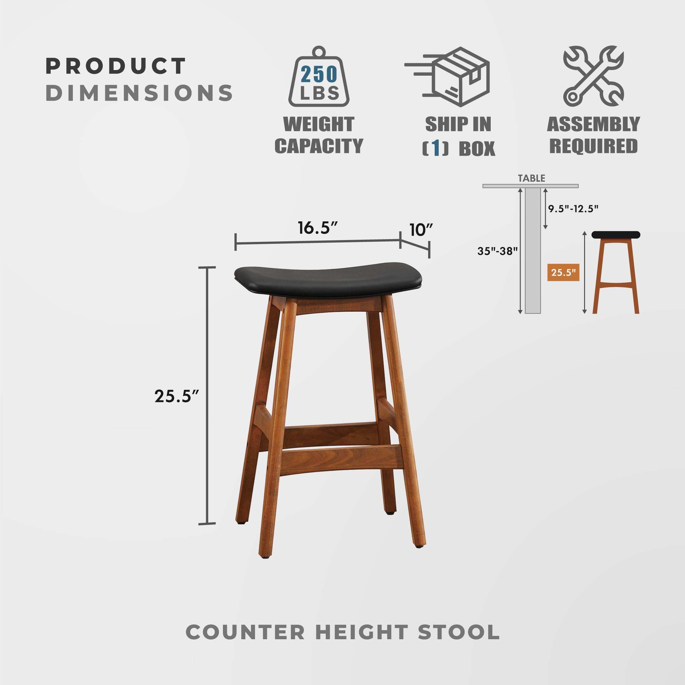 Lexicon Springfield Saddle Seat Counter Height Stool (Set of 2), 25" SH, Matte Black - Image 3
