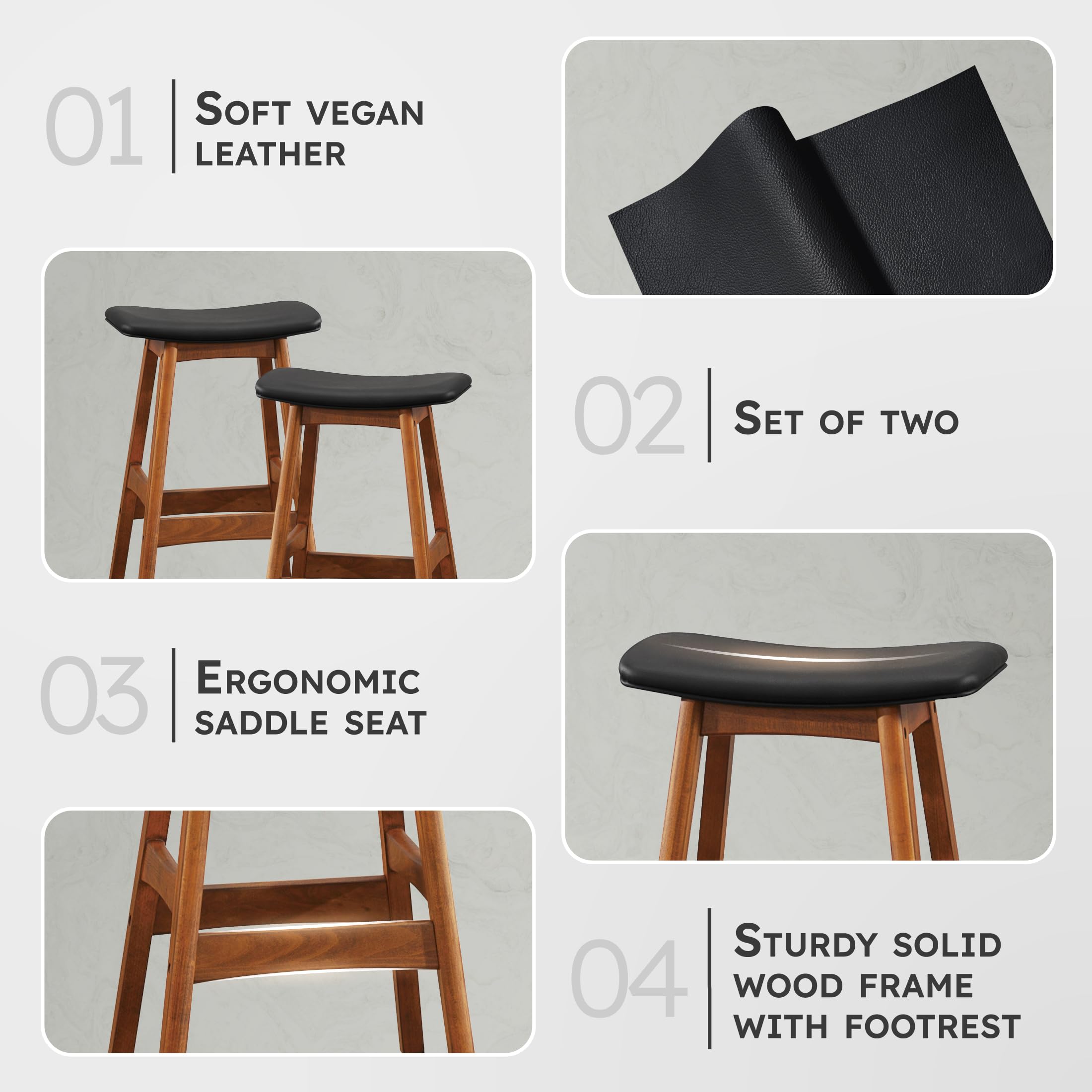 Lexicon Springfield Saddle Seat Counter Height Stool (Set of 2), 25" SH, Matte Black - Image 4
