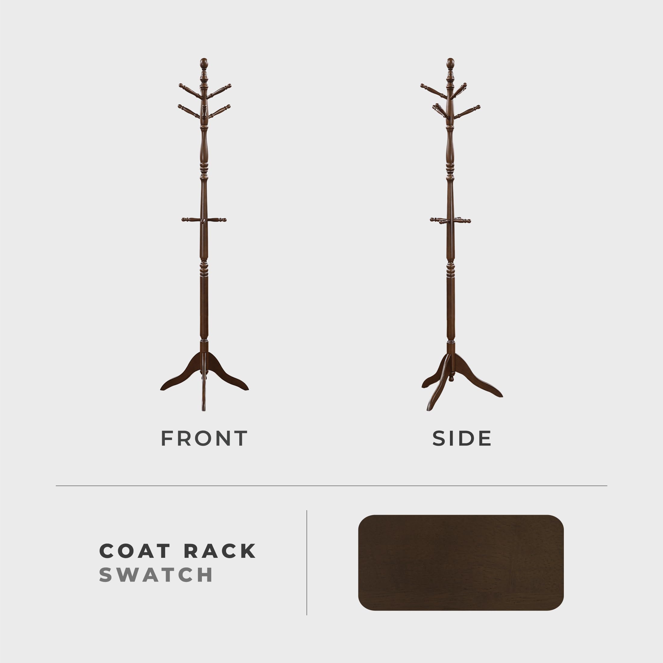 Lexicon Sturdy Solid Wood Coat Rack Stand with 10 Hanging Hooks for Hats,Scarves, Handbags, 3-Tier Wooden Coat Rack Freestanding Tree Used in Bedroom, Entryway, Hallway, Office, Dark Brown - Image 4