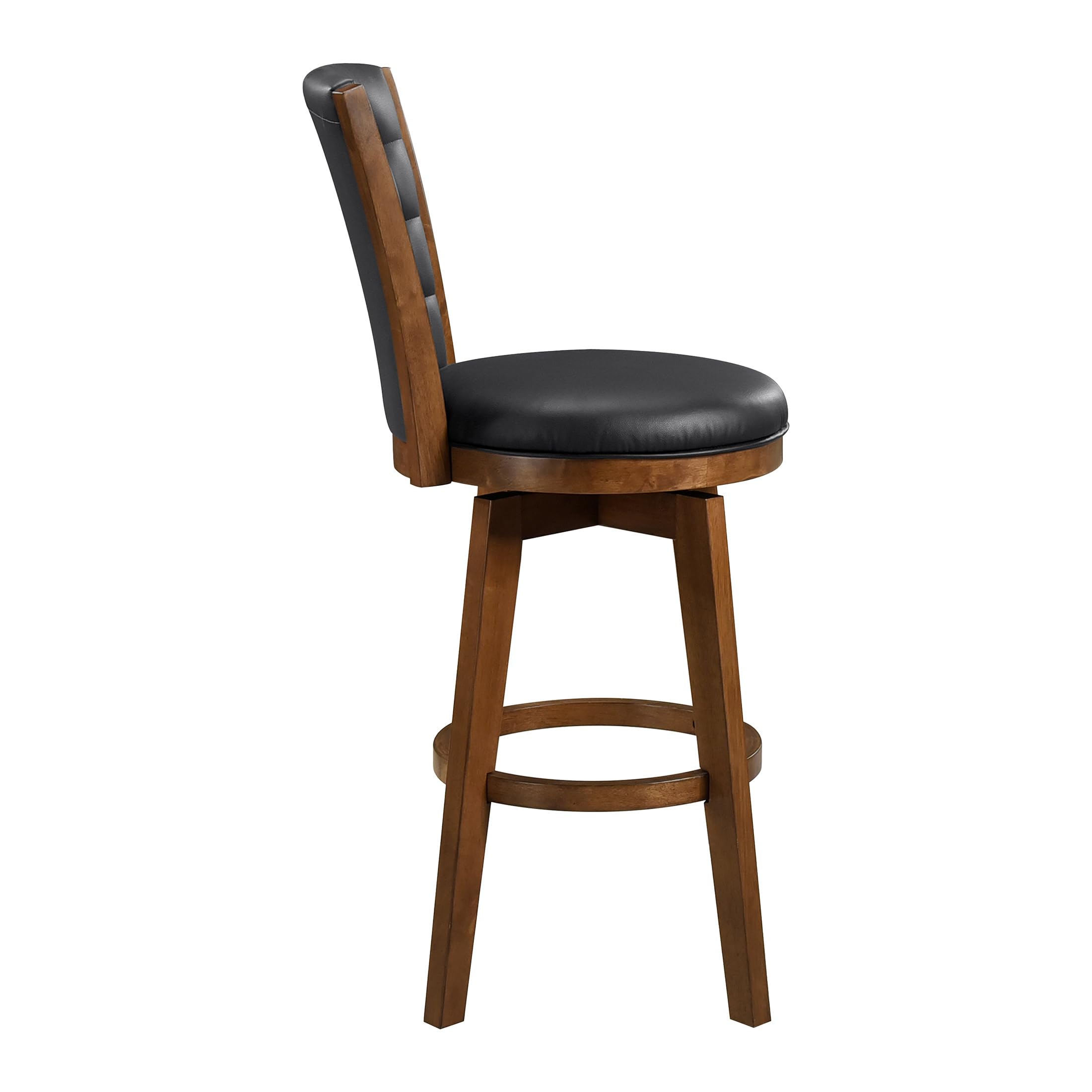Lexicon Swivel Bar Stools Set of 2, Bar Height Stools for Kitchen Island, Kitchen Stools with Backs, Chestnut Finish and Black Faux Leather Cushion Seat - Image 6