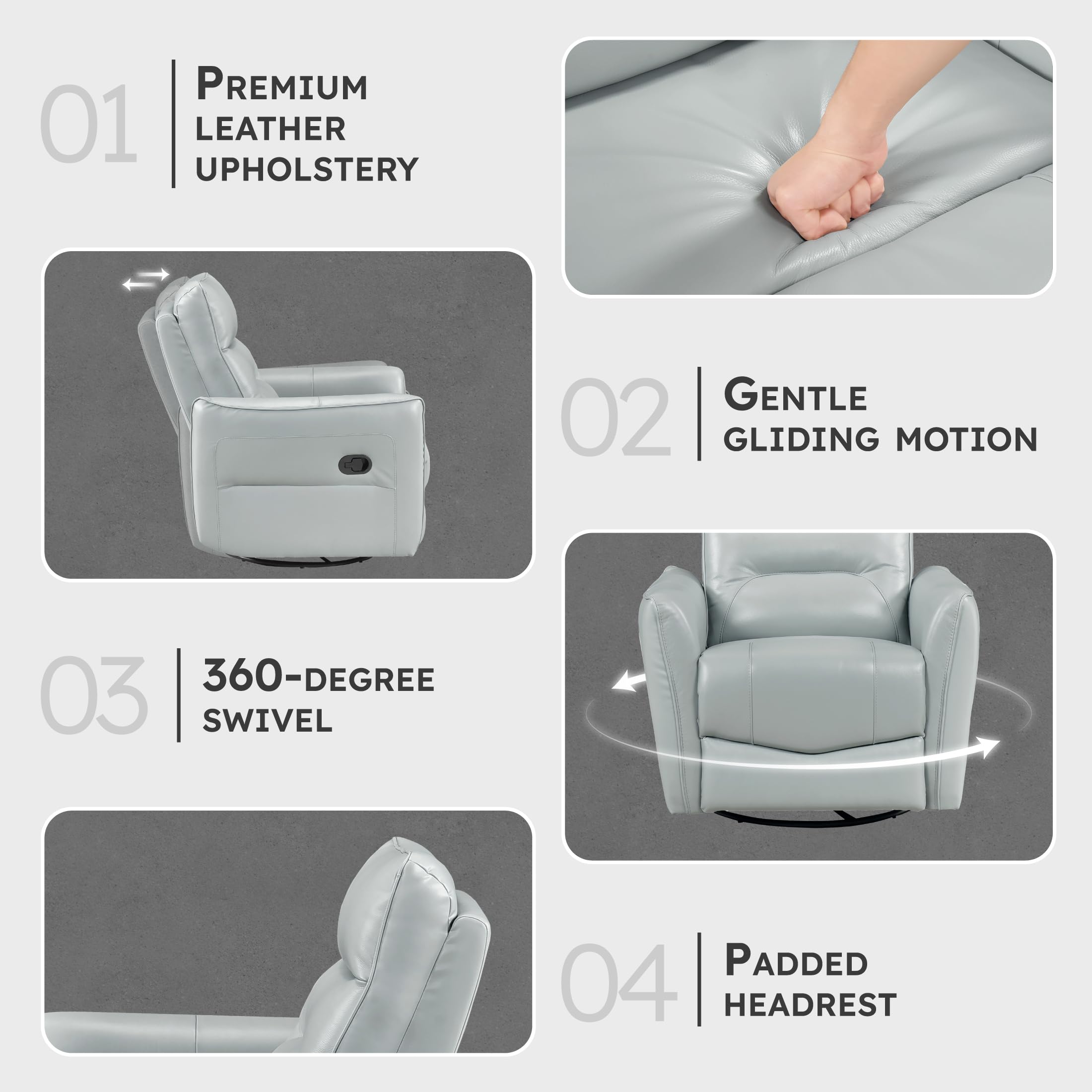 Lexicon Swivel Glider Reclining Chair, Top Grain Leather Match Manual Recliner, Comfy Nursery Glider Recliner, Swivel Reclining Chair for Living Room/Office/Bedroom/Apartment, Aqua - Image 3