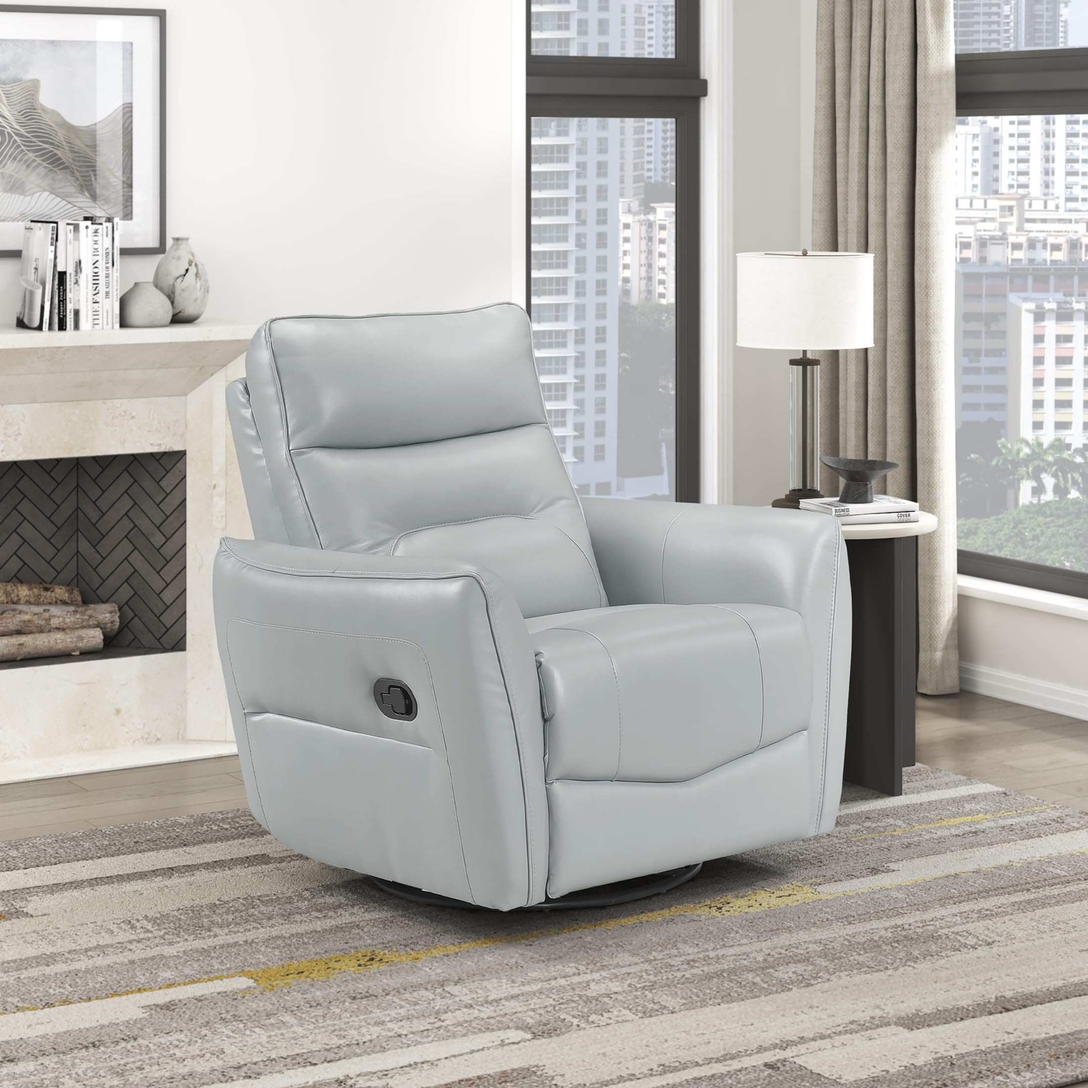 Lexicon Swivel Glider Reclining Chair, Top Grain Leather Match Manual Recliner, Comfy Nursery Glider Recliner, Swivel Reclining Chair for Living Room/Office/Bedroom/Apartment, Aqua - Image 7