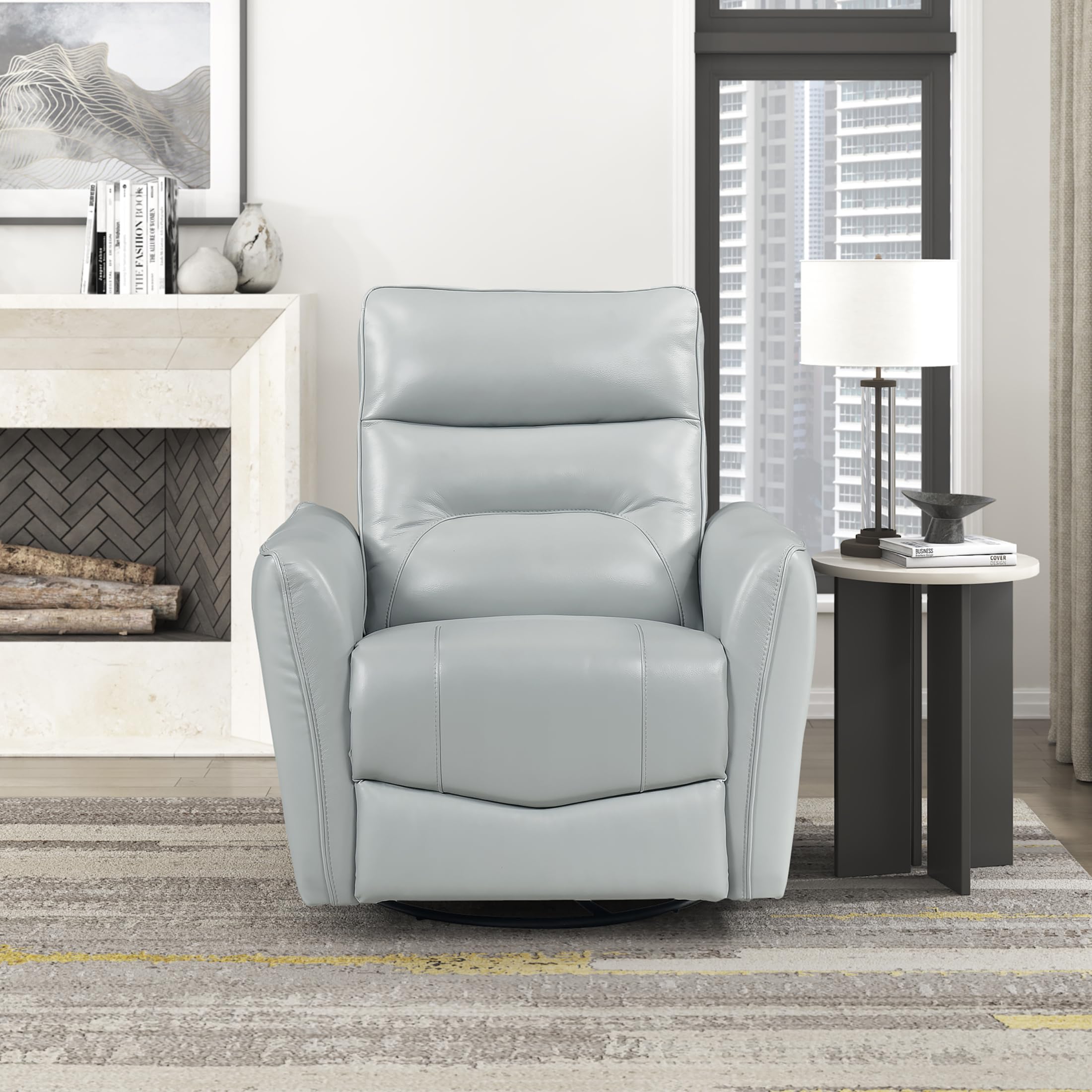 Lexicon Swivel Glider Reclining Chair, Top Grain Leather Match Manual Recliner, Comfy Nursery Glider Recliner, Swivel Reclining Chair for Living Room/Office/Bedroom/Apartment, Aqua - Image 8