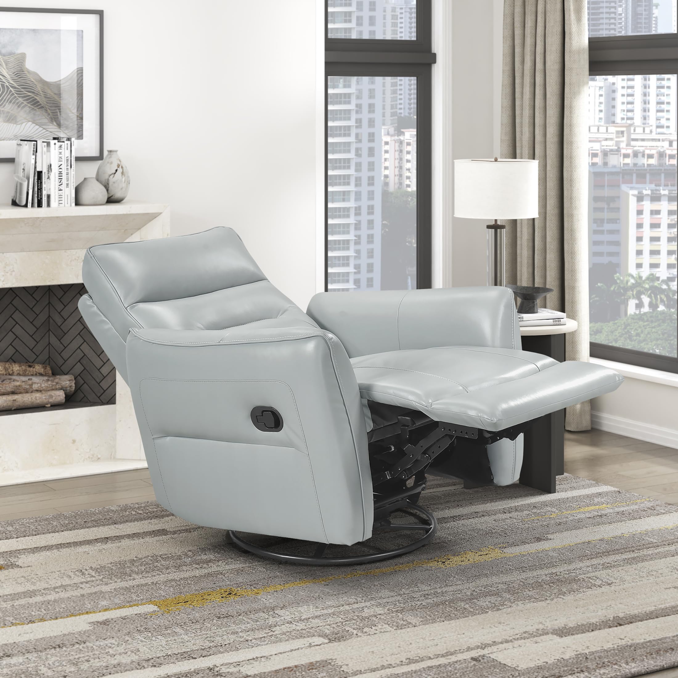 Lexicon Swivel Glider Reclining Chair, Top Grain Leather Match Manual Recliner, Comfy Nursery Glider Recliner, Swivel Reclining Chair for Living Room/Office/Bedroom/Apartment, Aqua - Image 9