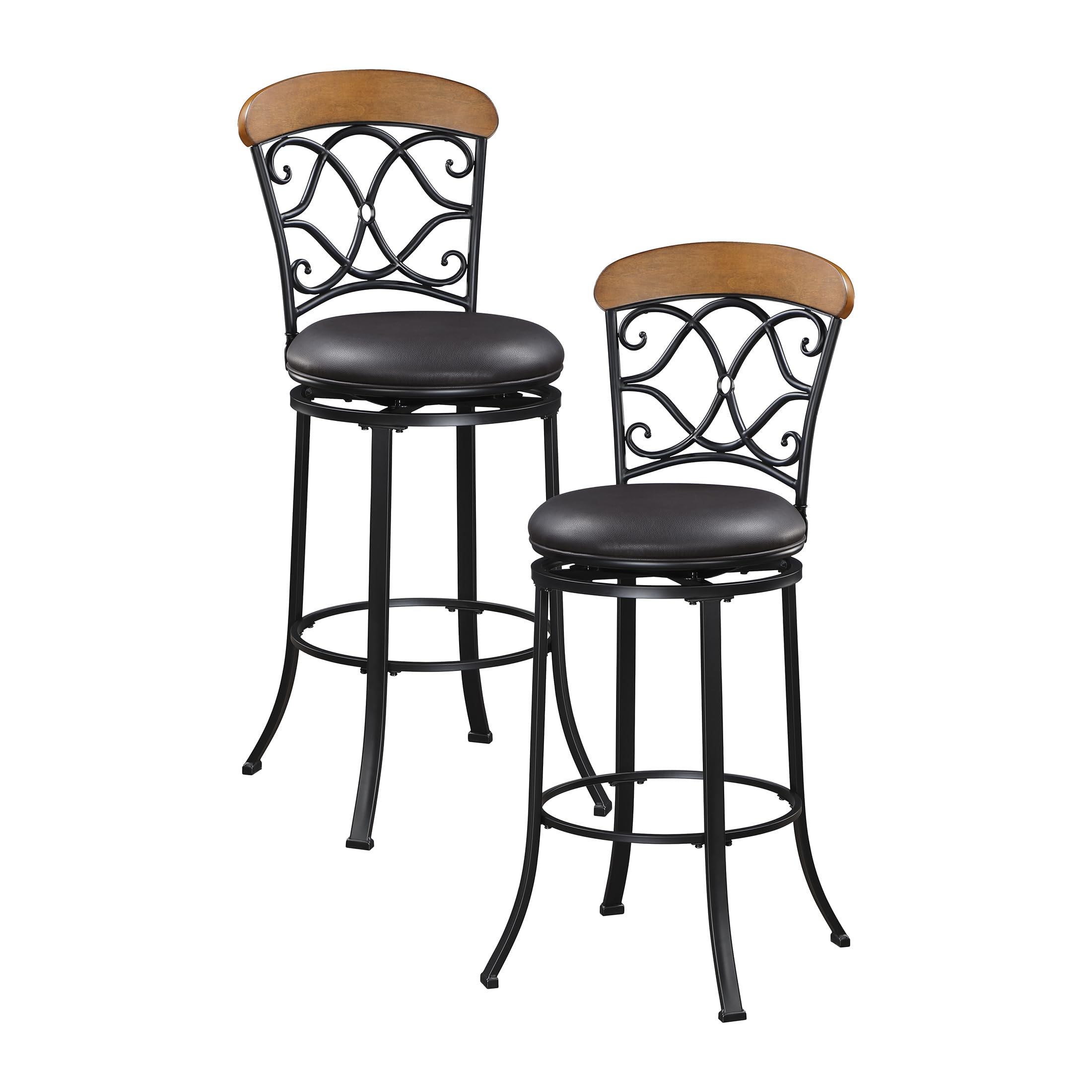 Lexicon Swivel Pub Height Barstool, Modern Black Metal Kitchen Pub Height Barstool with Back, Brown Faux Leather Upholstery Seat for Kitchen Island, 29" SH, Black/Brown - Image 5