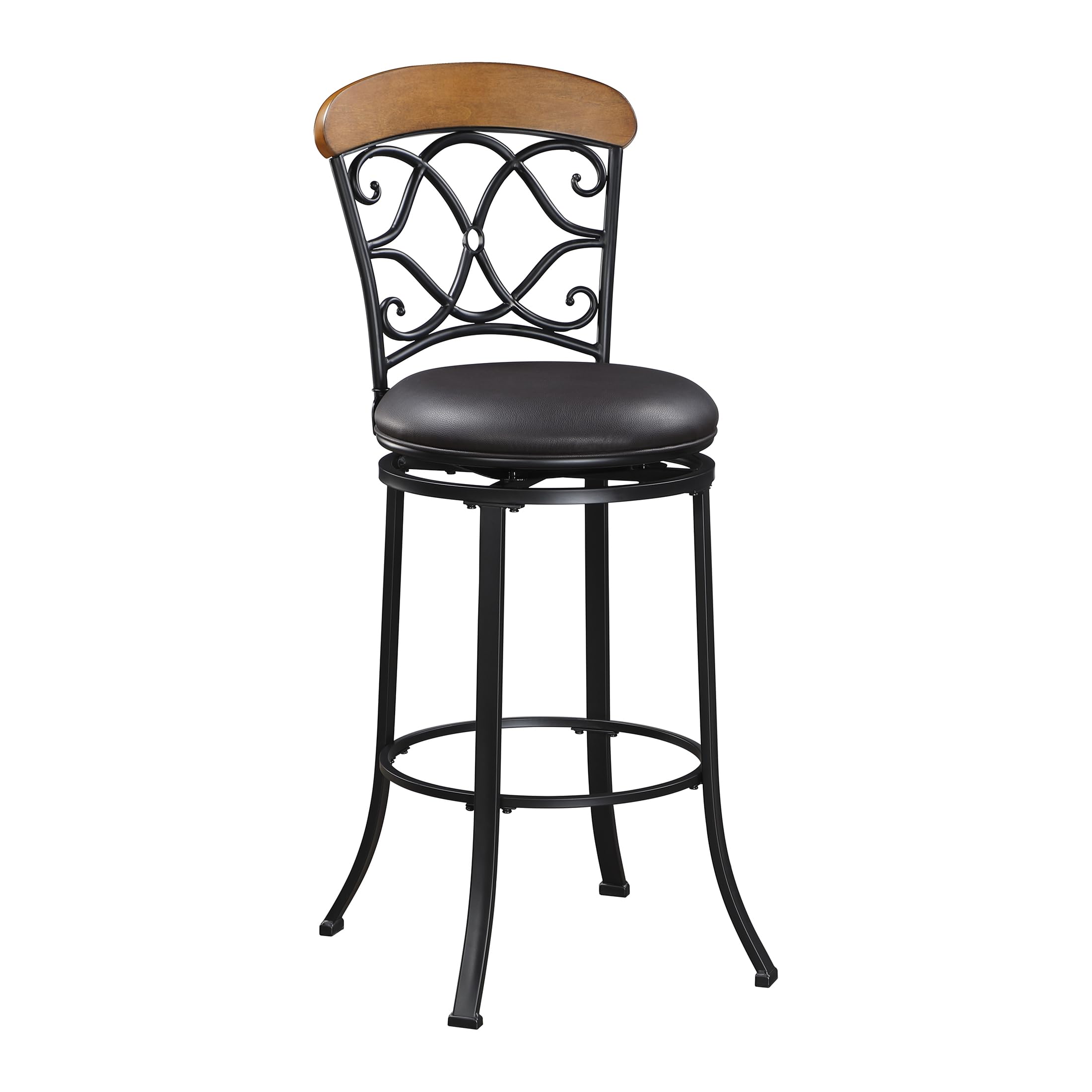 Lexicon Swivel Pub Height Barstool, Modern Black Metal Kitchen Pub Height Barstool with Back, Brown Faux Leather Upholstery Seat for Kitchen Island, 29" SH, Black/Brown - Image 6