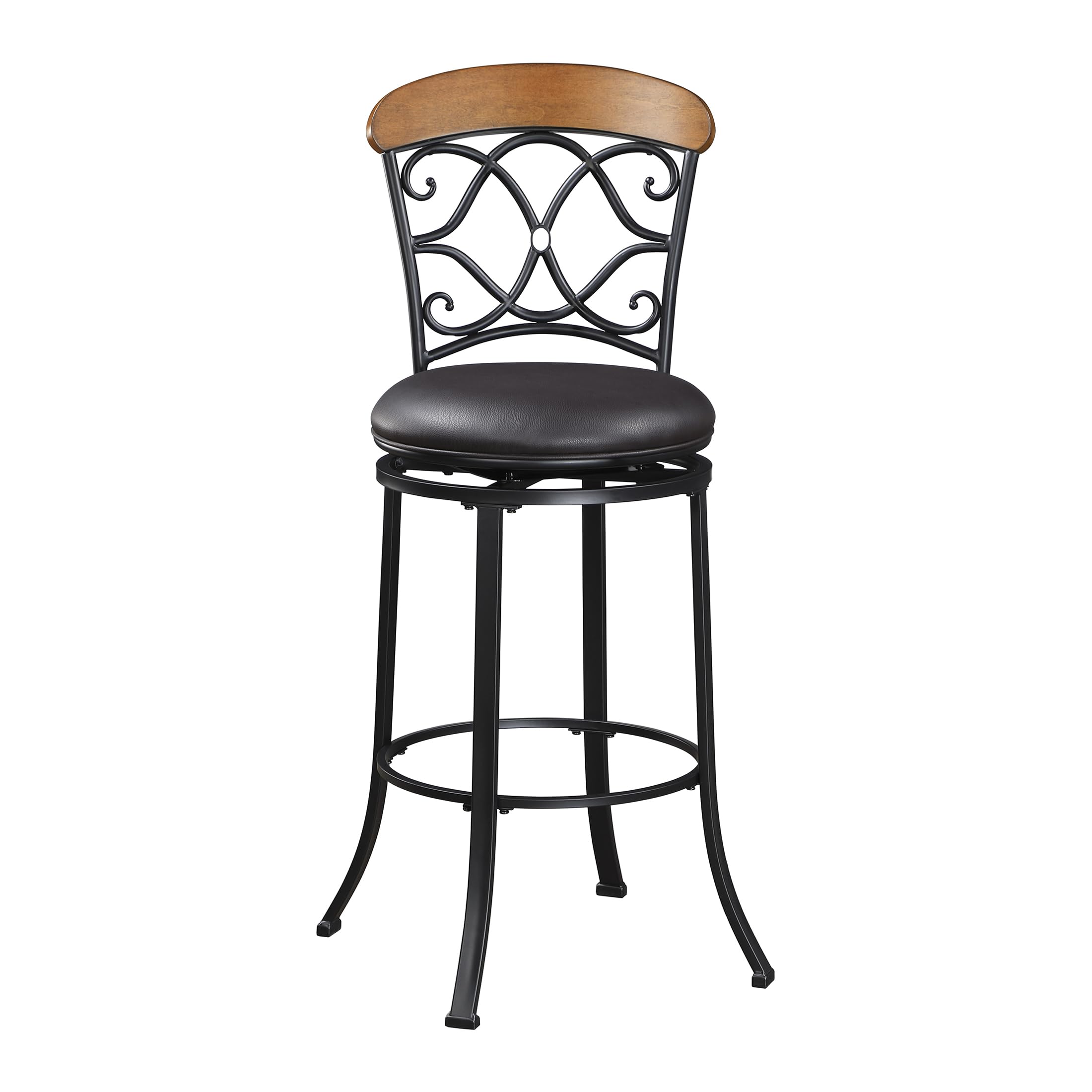 Lexicon Swivel Pub Height Barstool, Modern Black Metal Kitchen Pub Height Barstool with Back, Brown Faux Leather Upholstery Seat for Kitchen Island, 29" SH, Black/Brown - Image 7