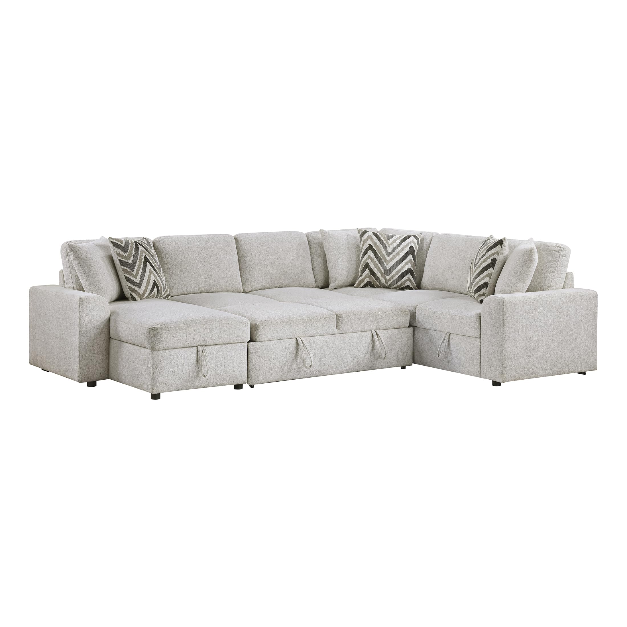 Lexicon U-Shape Sectional Sofa with Pull-Out Bed, Chenille Sectional Sleeper Sofa with Left Storage Chaise, Hidden Storage, 6 Pillows for Living Room, 6 Seater, Beige - Image 11