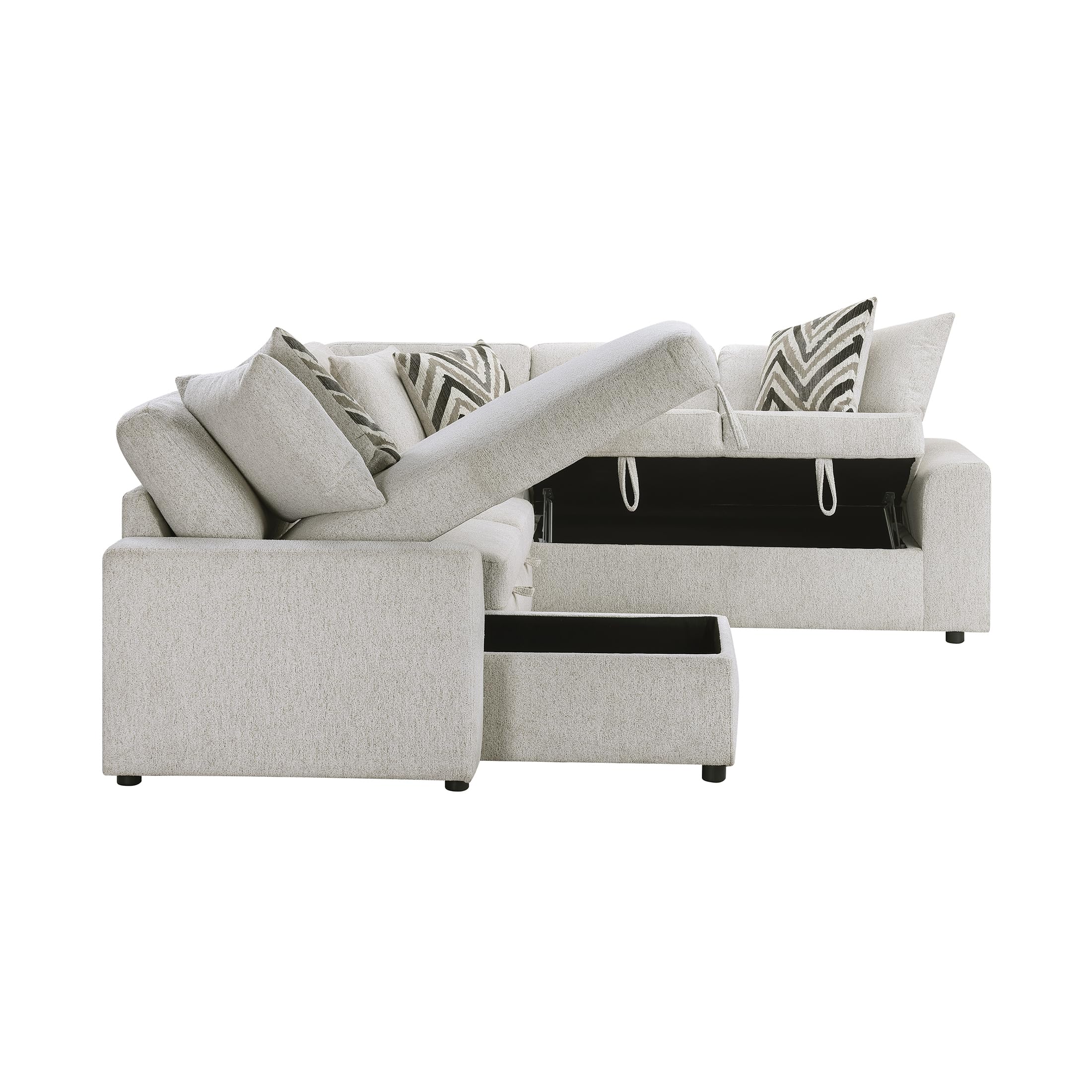 Lexicon U-Shape Sectional Sofa with Pull-Out Bed, Chenille Sectional Sleeper Sofa with Left Storage Chaise, Hidden Storage, 6 Pillows for Living Room, 6 Seater, Beige - Image 13