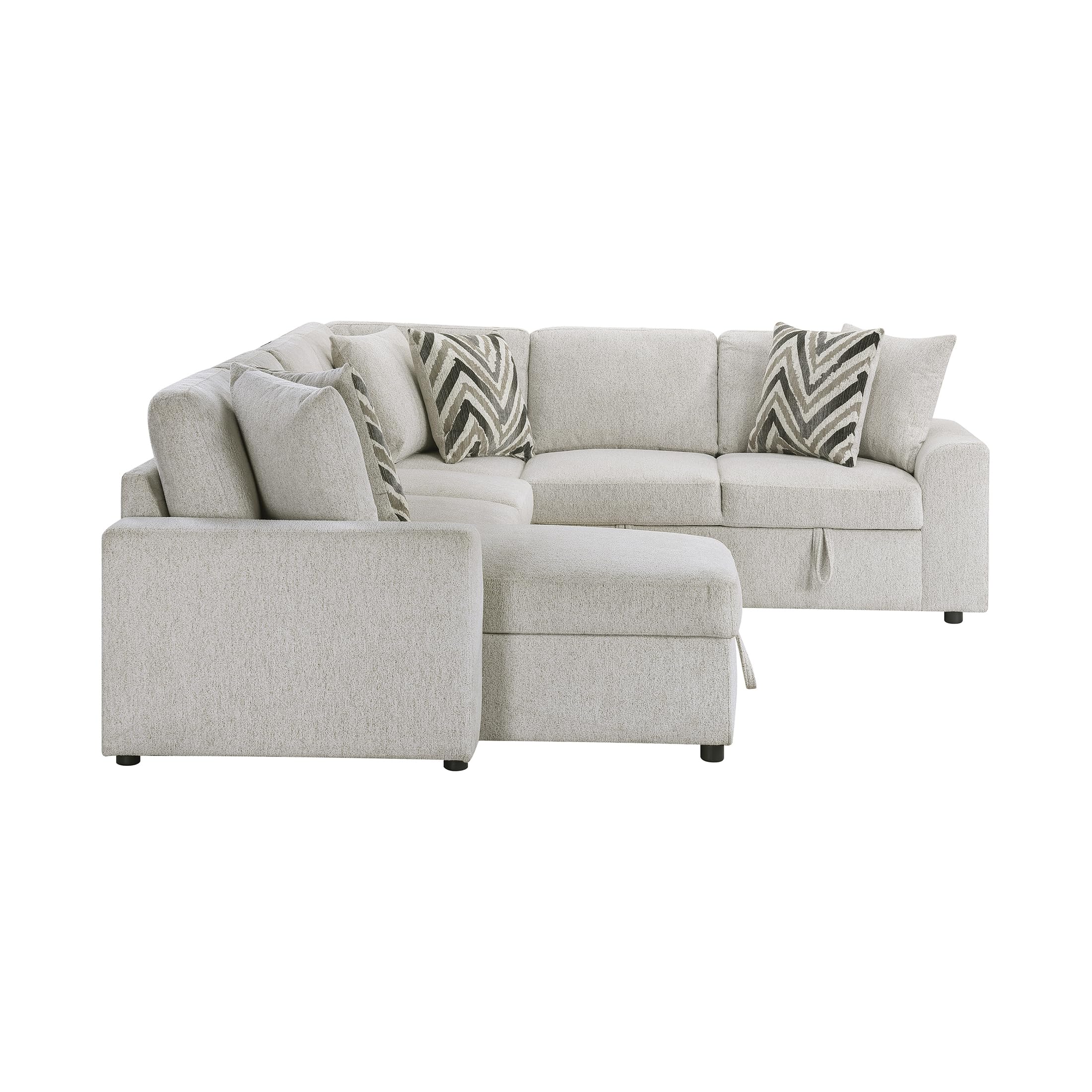 Lexicon U-Shape Sectional Sofa with Pull-Out Bed, Chenille Sectional Sleeper Sofa with Left Storage Chaise, Hidden Storage, 6 Pillows for Living Room, 6 Seater, Beige - Image 15