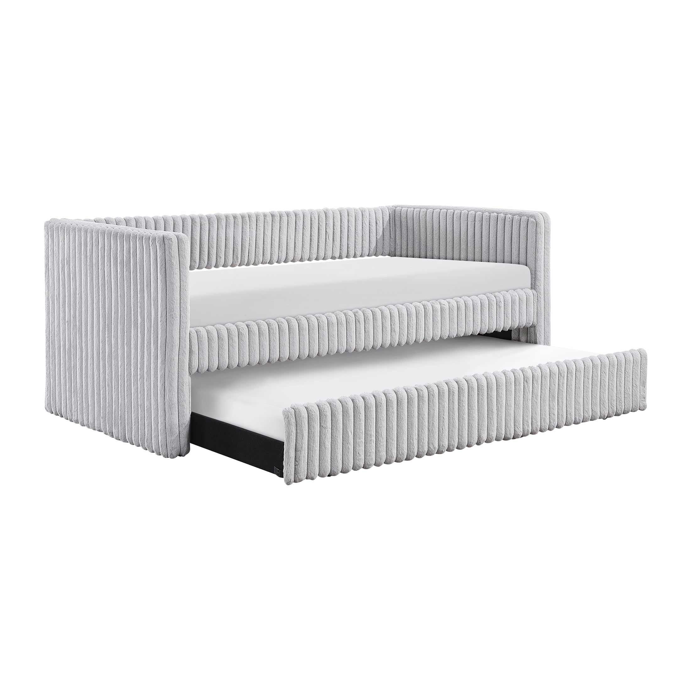 Lexicon Upholstered Daybed with Trundle, Corduroy Fabric Frame, Tufted, Backrest, Wood Slat Support, Trundle Sofa Bed for Bedroom, Guest Room, No Box Spring Needed, Twin, Gray - Image 6