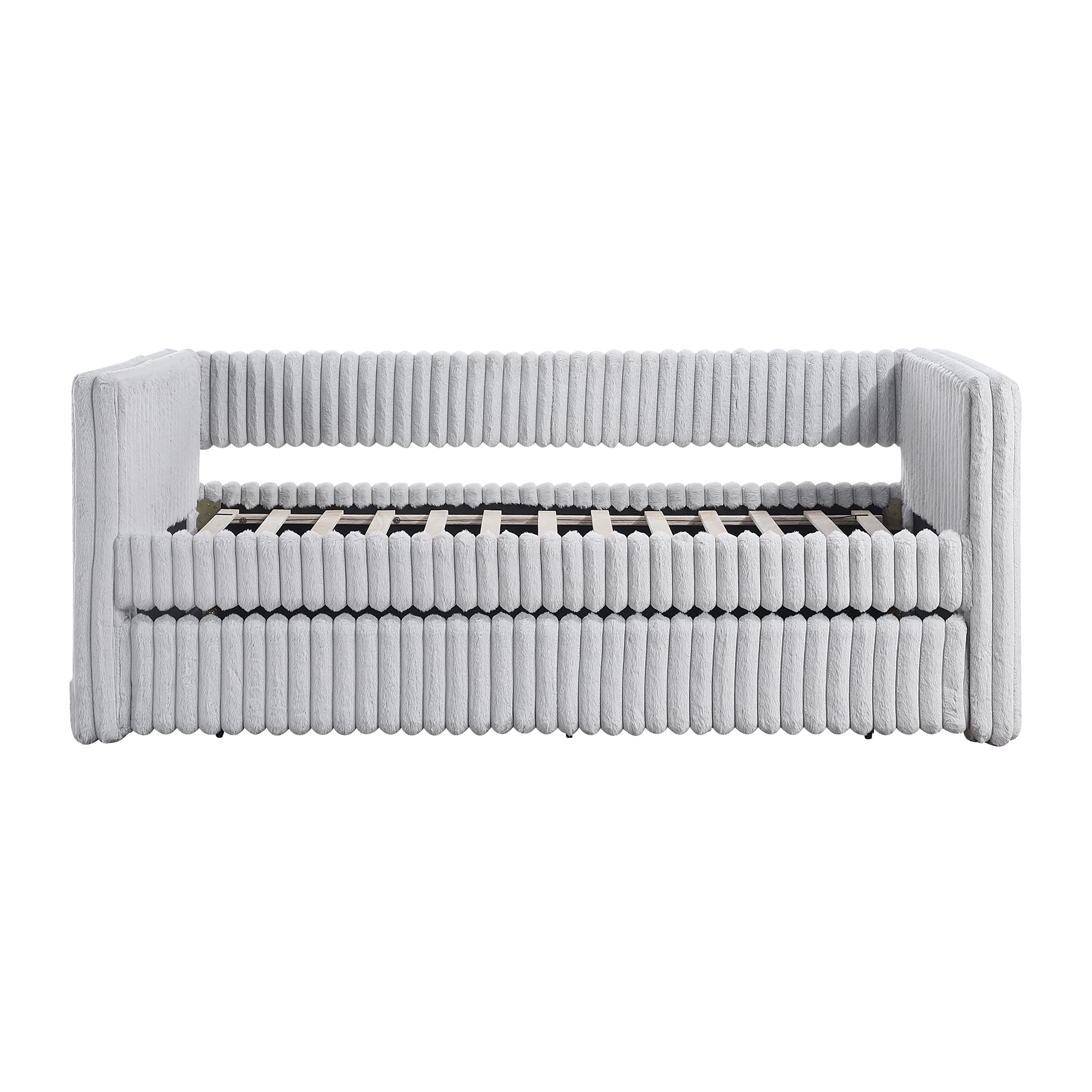 Lexicon Upholstered Daybed with Trundle, Corduroy Fabric Frame, Tufted, Backrest, Wood Slat Support, Trundle Sofa Bed for Bedroom, Guest Room, No Box Spring Needed, Twin, Gray - Image 7