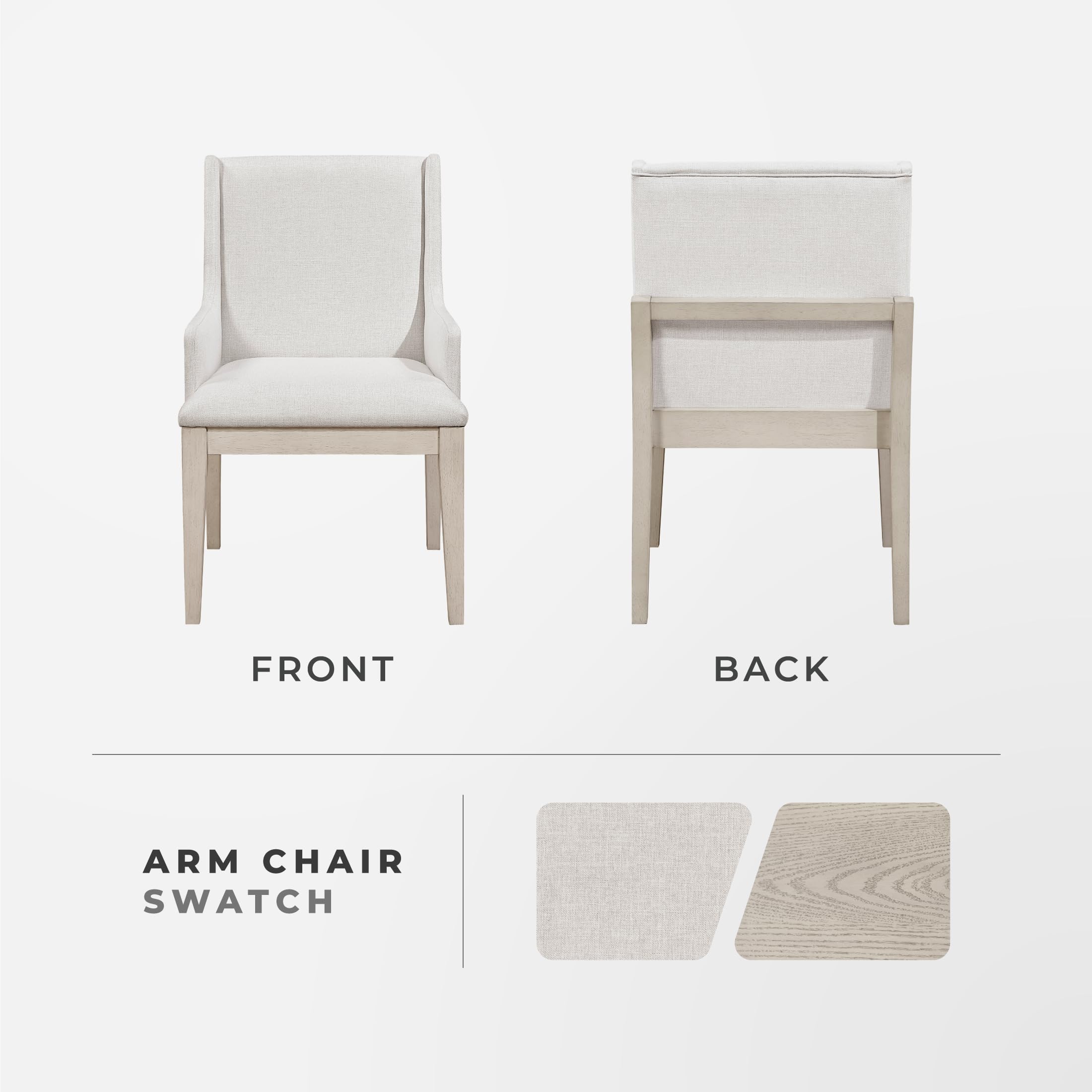 Lexicon Upholstered Dining Chairs Set of 2 - Antique White Sturdy Solid Wood Frame, Sloped Arm, Textured Fabric Upholstered Kitchen Arm Chairs for Dining Room, Living Room, Assembly Required, Ivory - Image 5