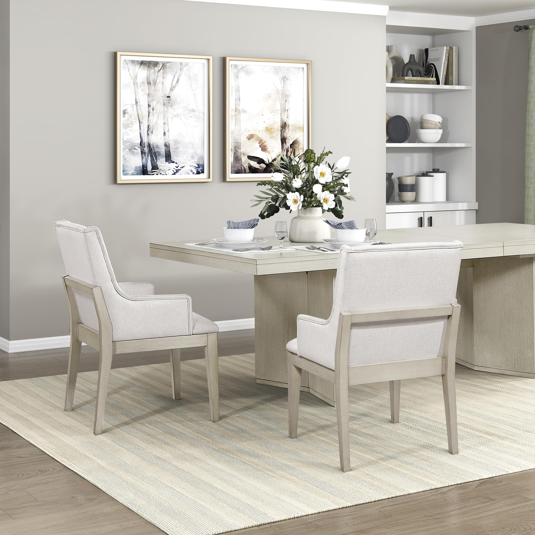 Lexicon Upholstered Dining Chairs Set of 2 - Antique White Sturdy Solid Wood Frame, Sloped Arm, Textured Fabric Upholstered Kitchen Arm Chairs for Dining Room, Living Room, Assembly Required, Ivory - Image 6